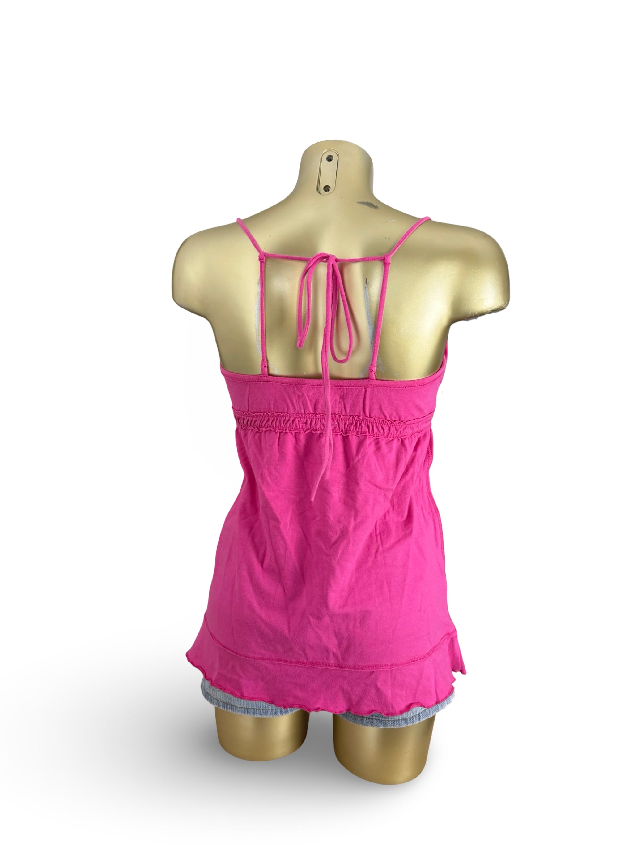 Pink 100% cotton tie up top (M)