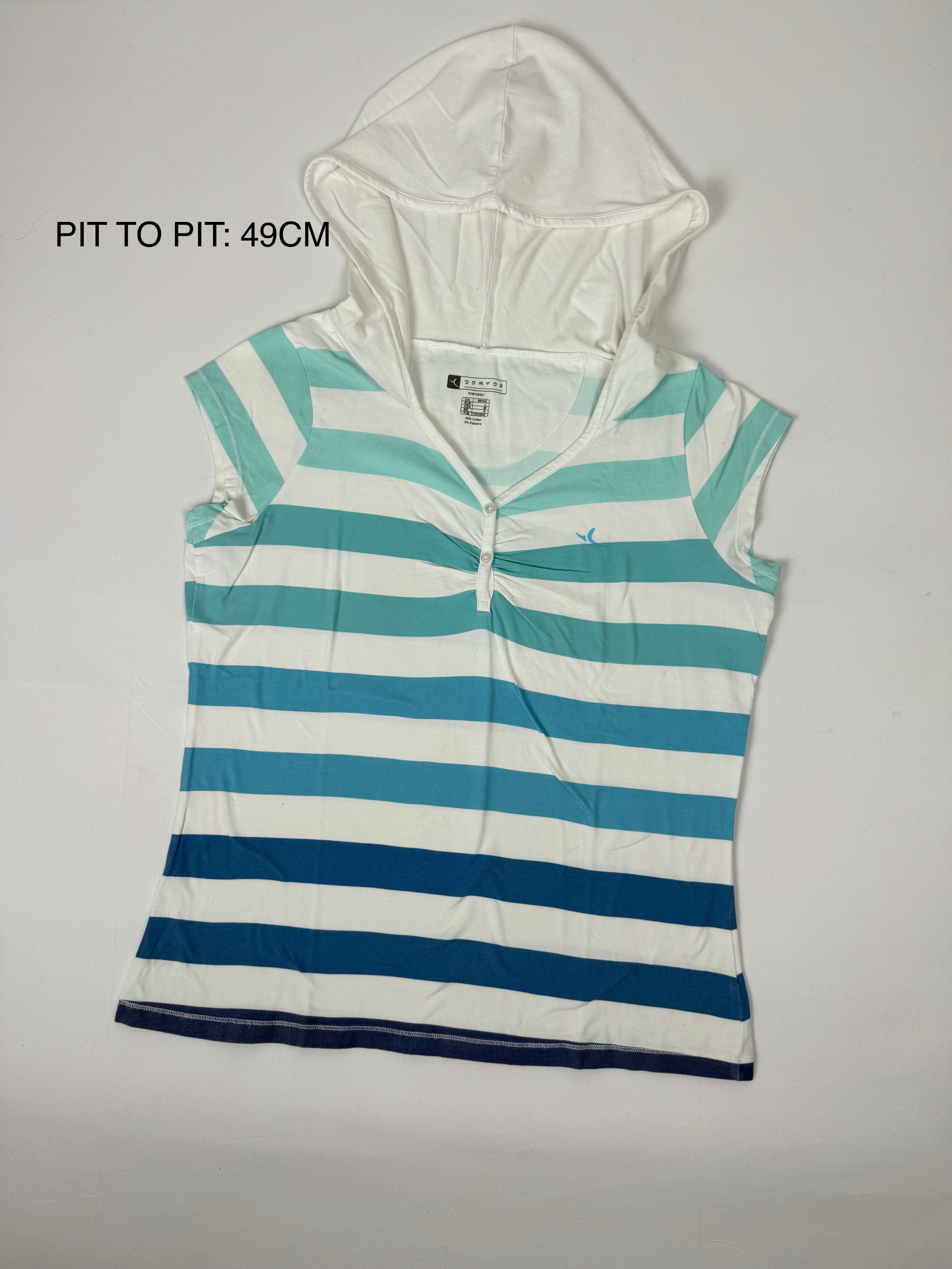 Blue striped hooded cotton tee (XL)