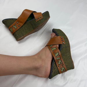 Brown logo wedge mules heels (39)