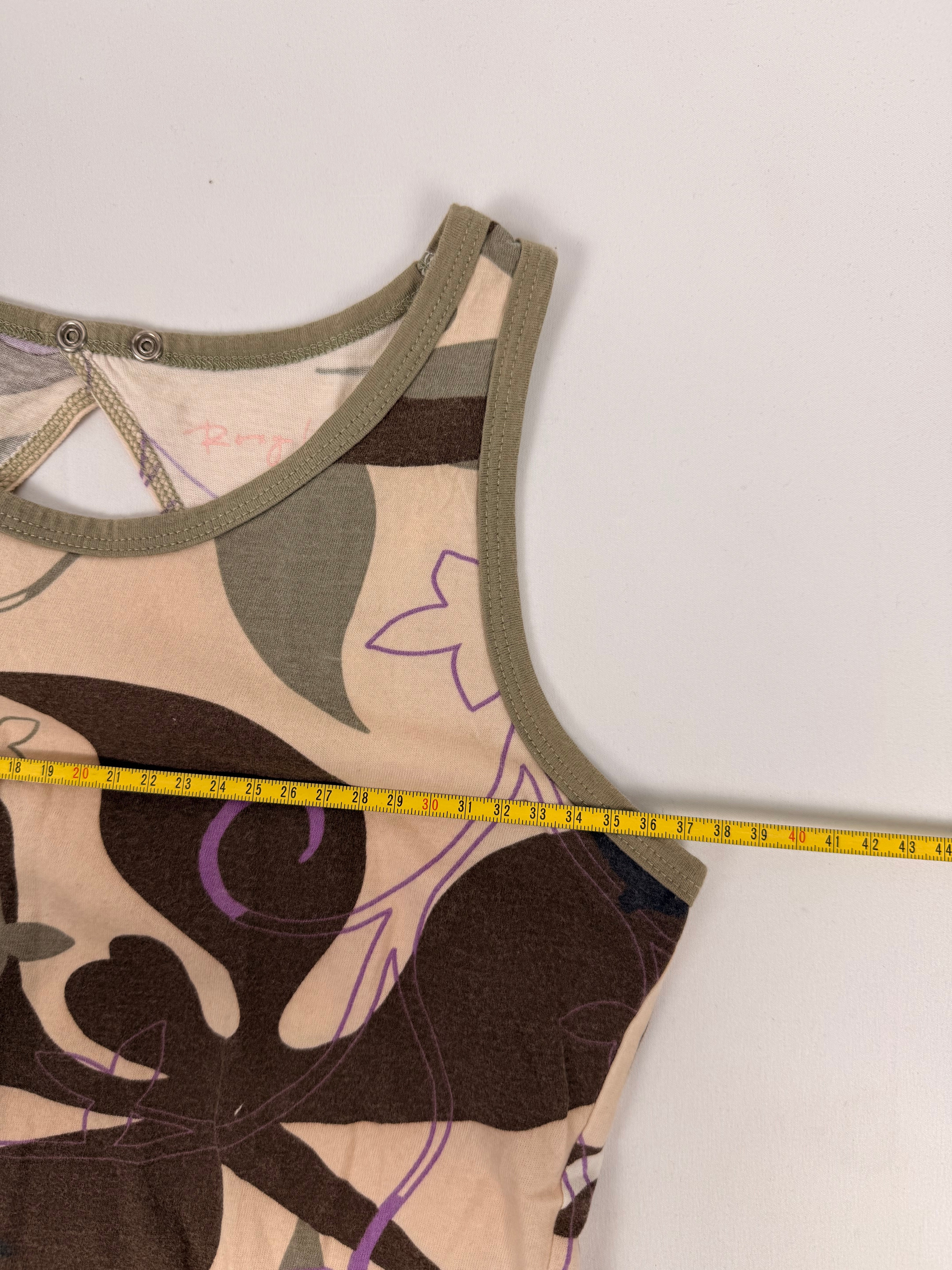 Beige graphic backless cotton top (M)