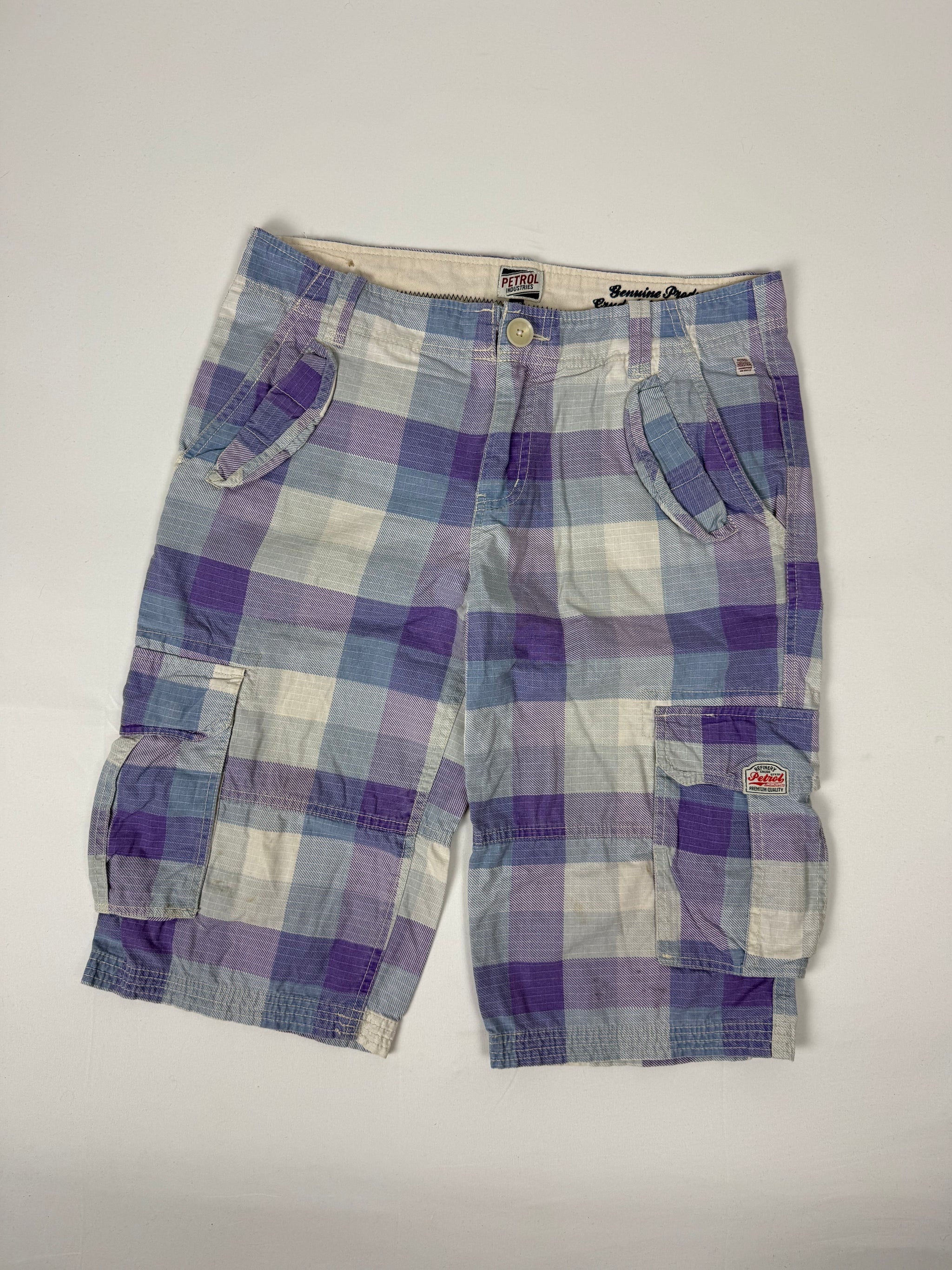 Purple check print baggy short (M)