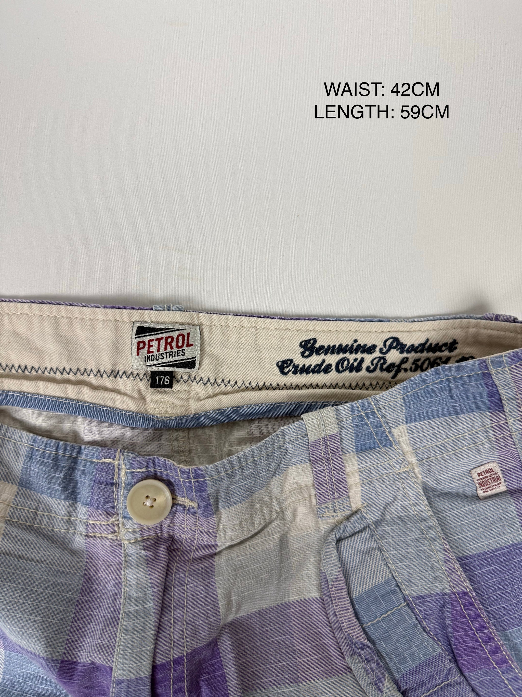 Purple check print baggy short (M)