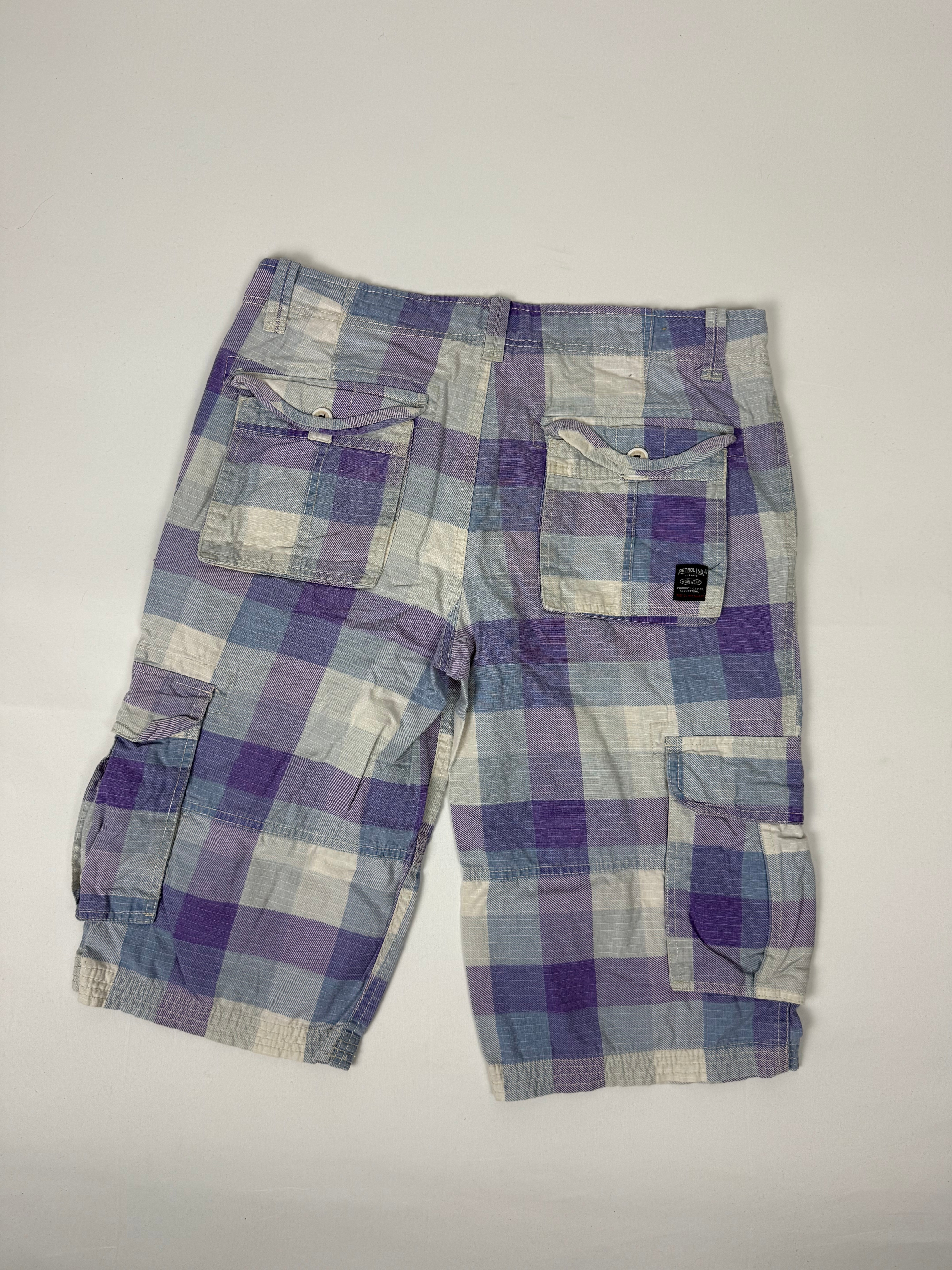 Purple check print baggy short (M)