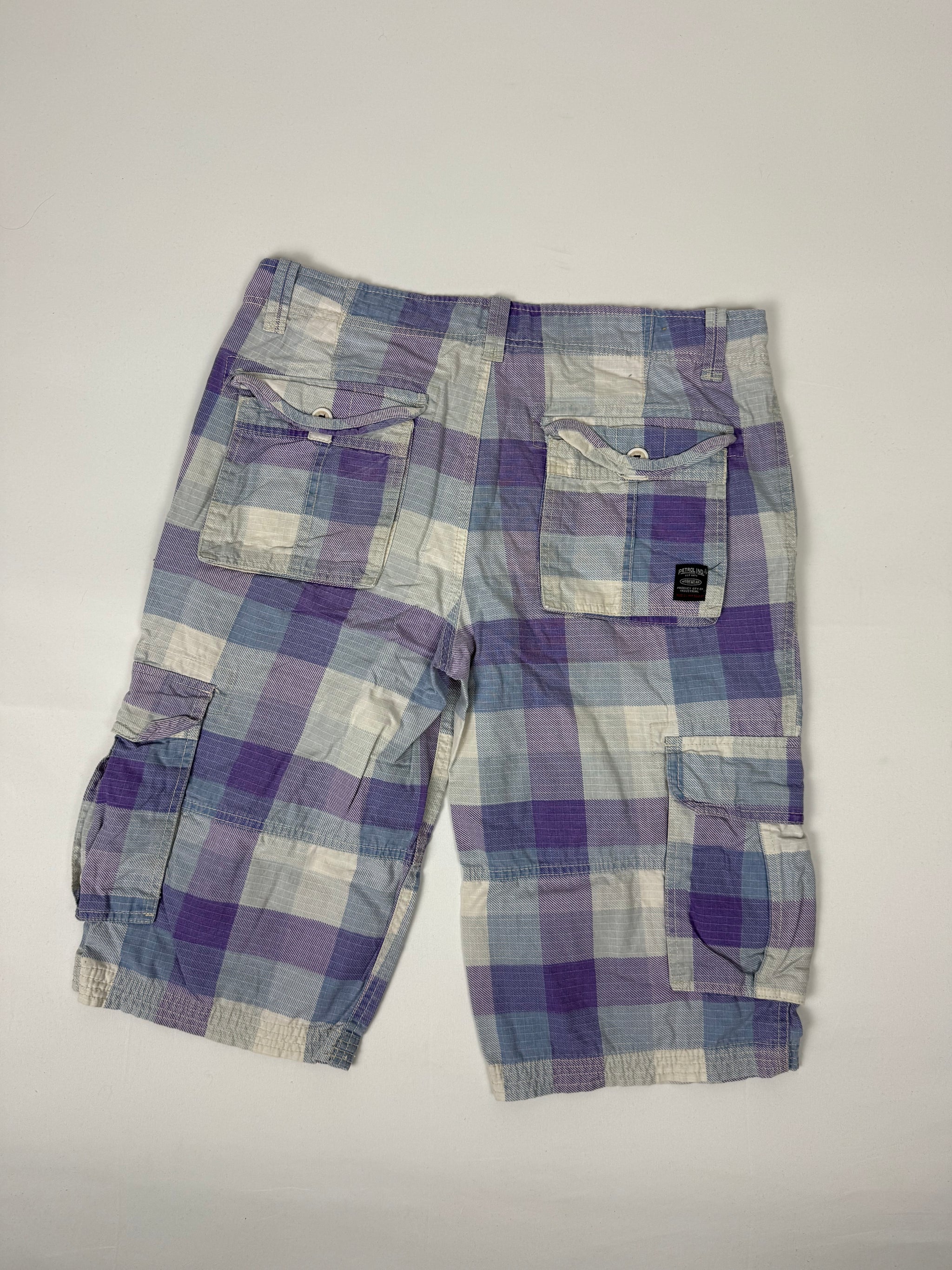 Purple check print baggy short (M)