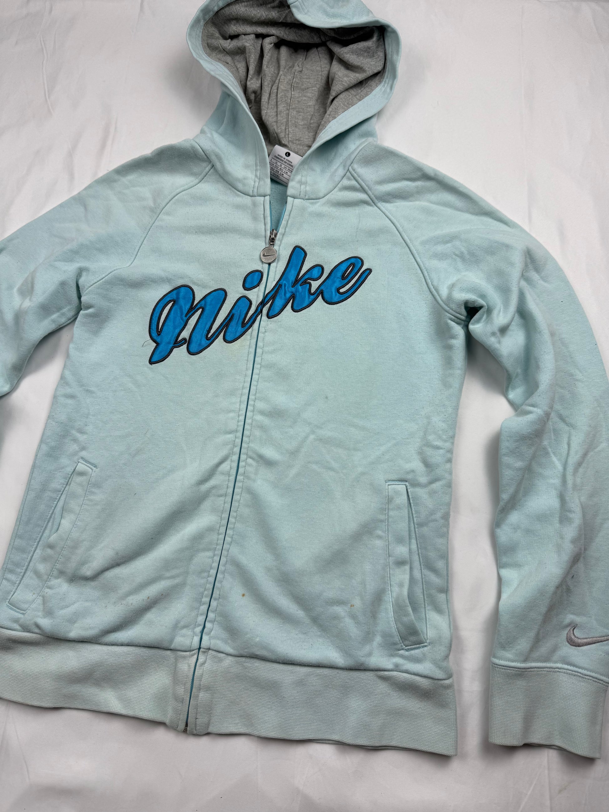 Blue cotton zip up swoosh logo hoodie (S)