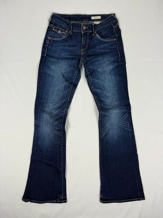 Navy denim low rise flare pants (S)