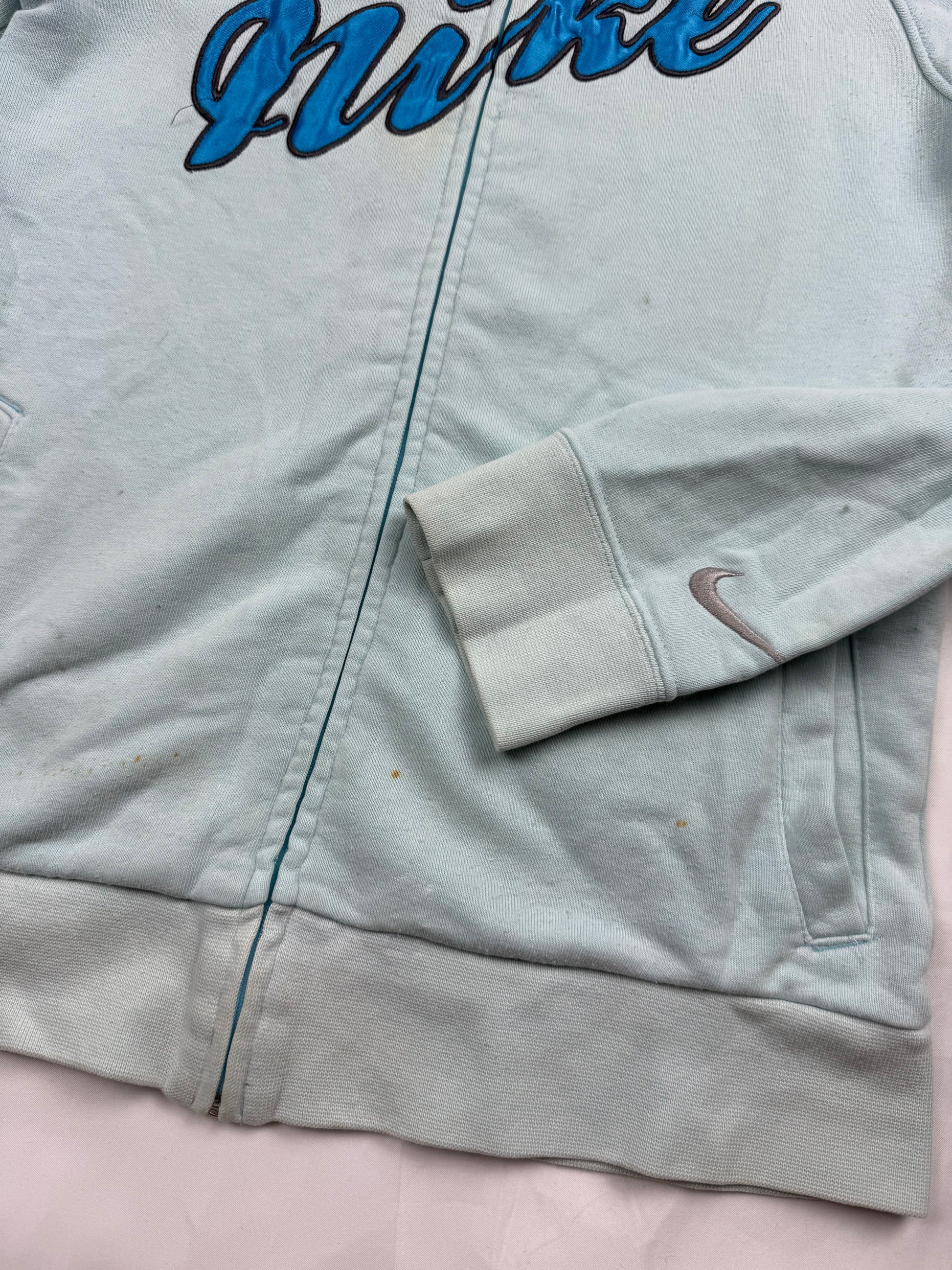 Blue cotton zip up swoosh logo hoodie (S)