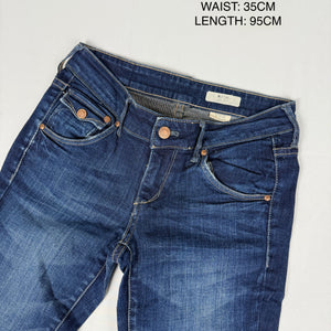 Navy denim low rise flare pants (S)