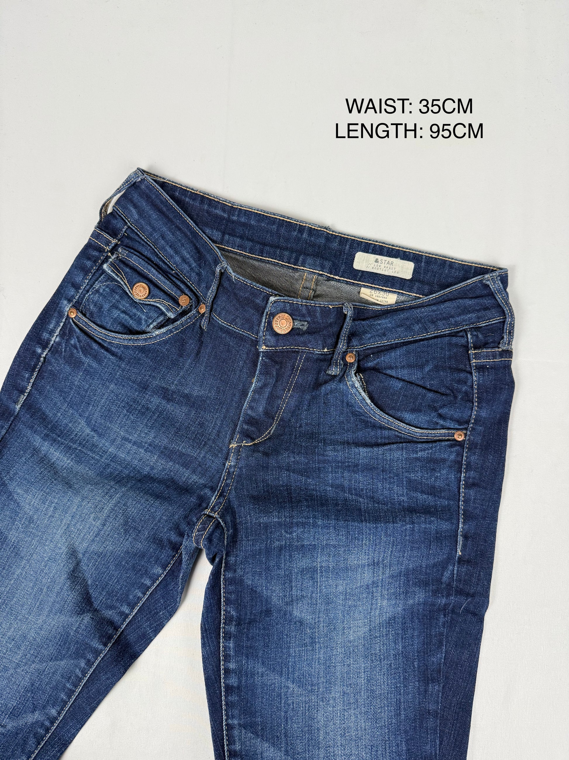 Navy denim low rise flare pants (S)