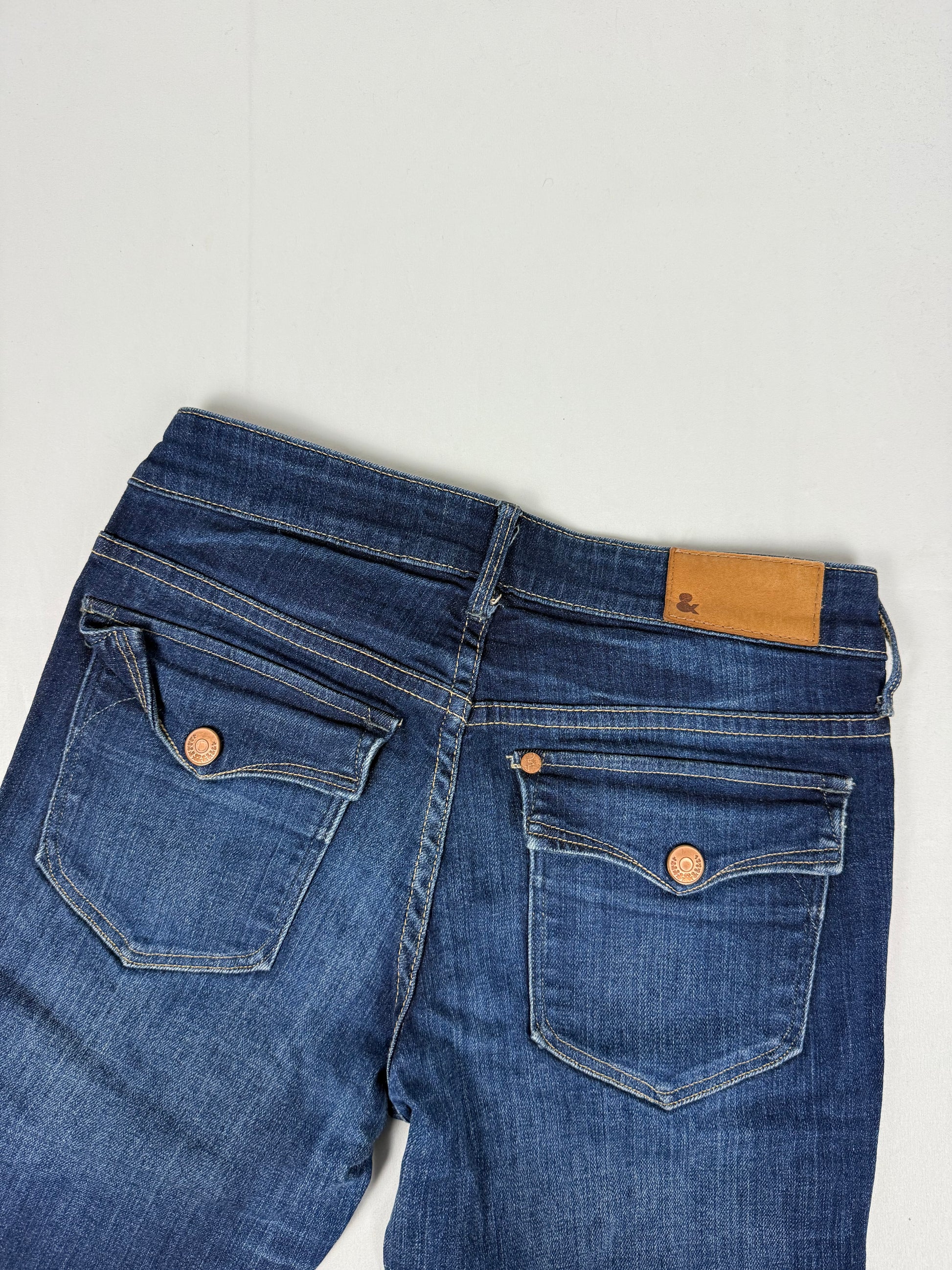 Navy denim low rise flare pants (S)