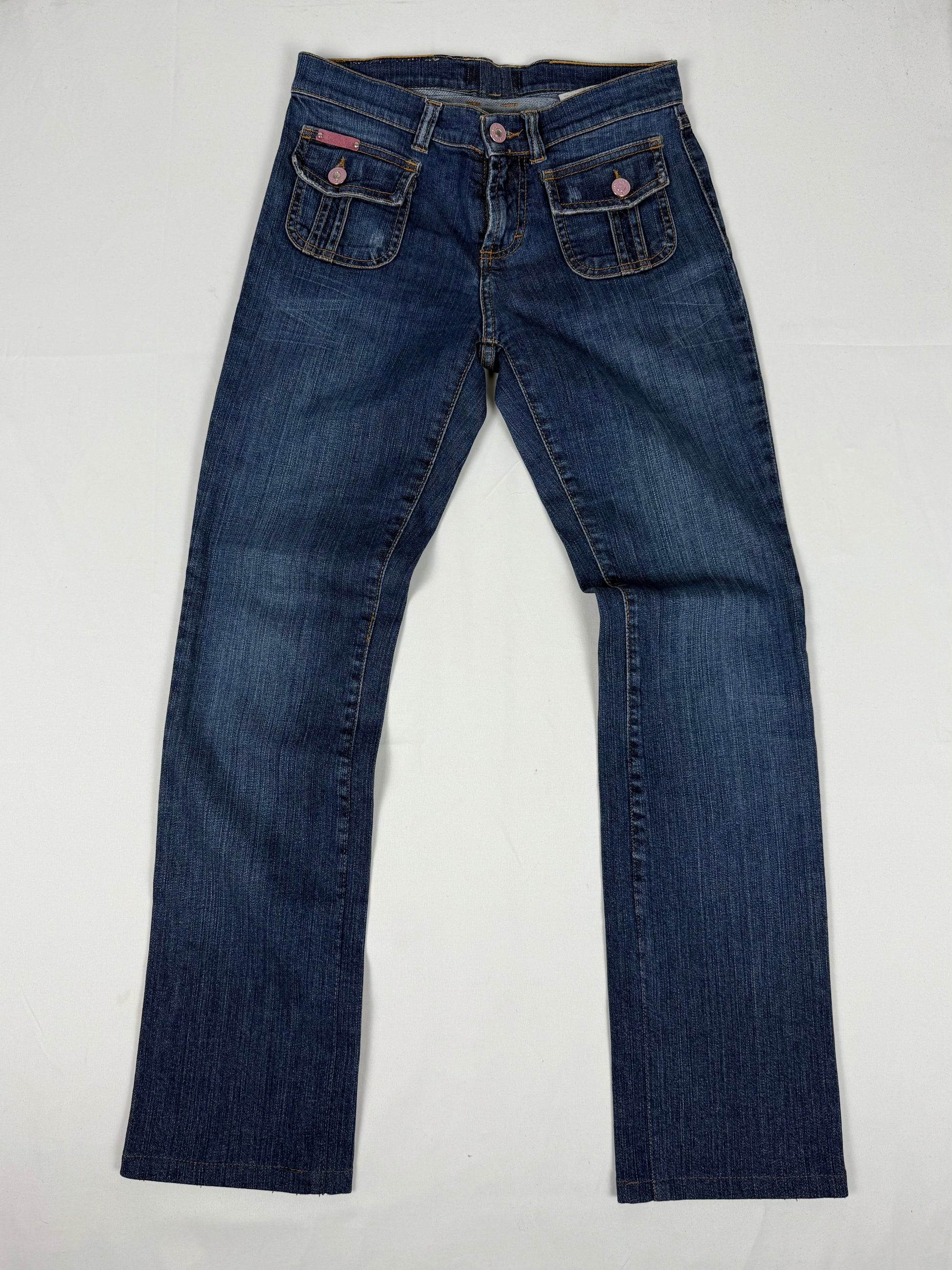 Blue denim low rise bootcut pants (S)