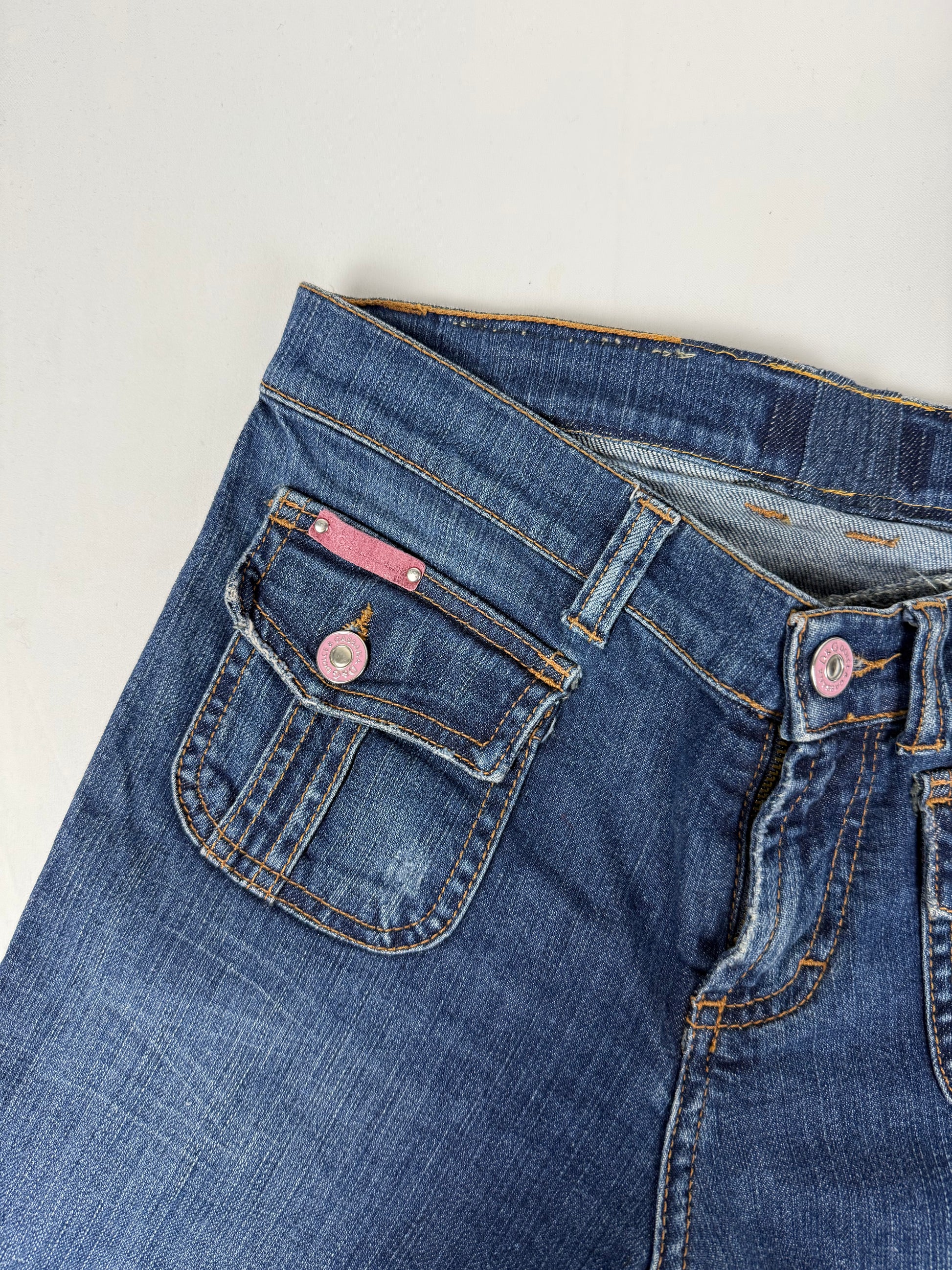 Blue denim low rise bootcut pants (S)