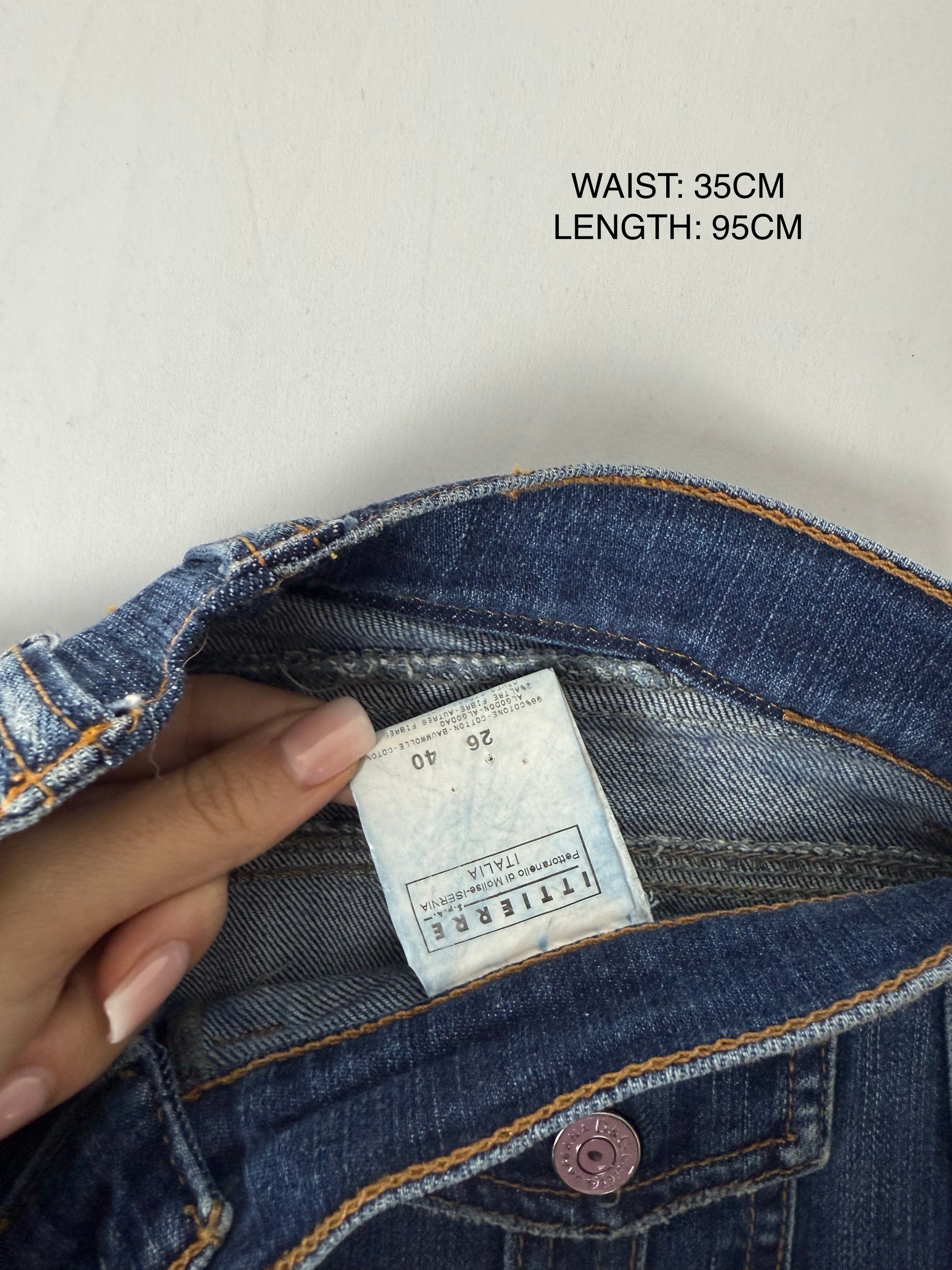 Blue denim low rise bootcut pants (S)