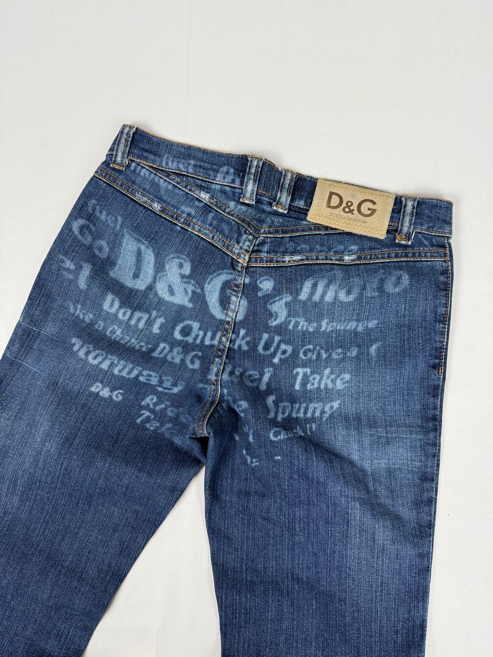 Blue denim low rise bootcut pants (S)