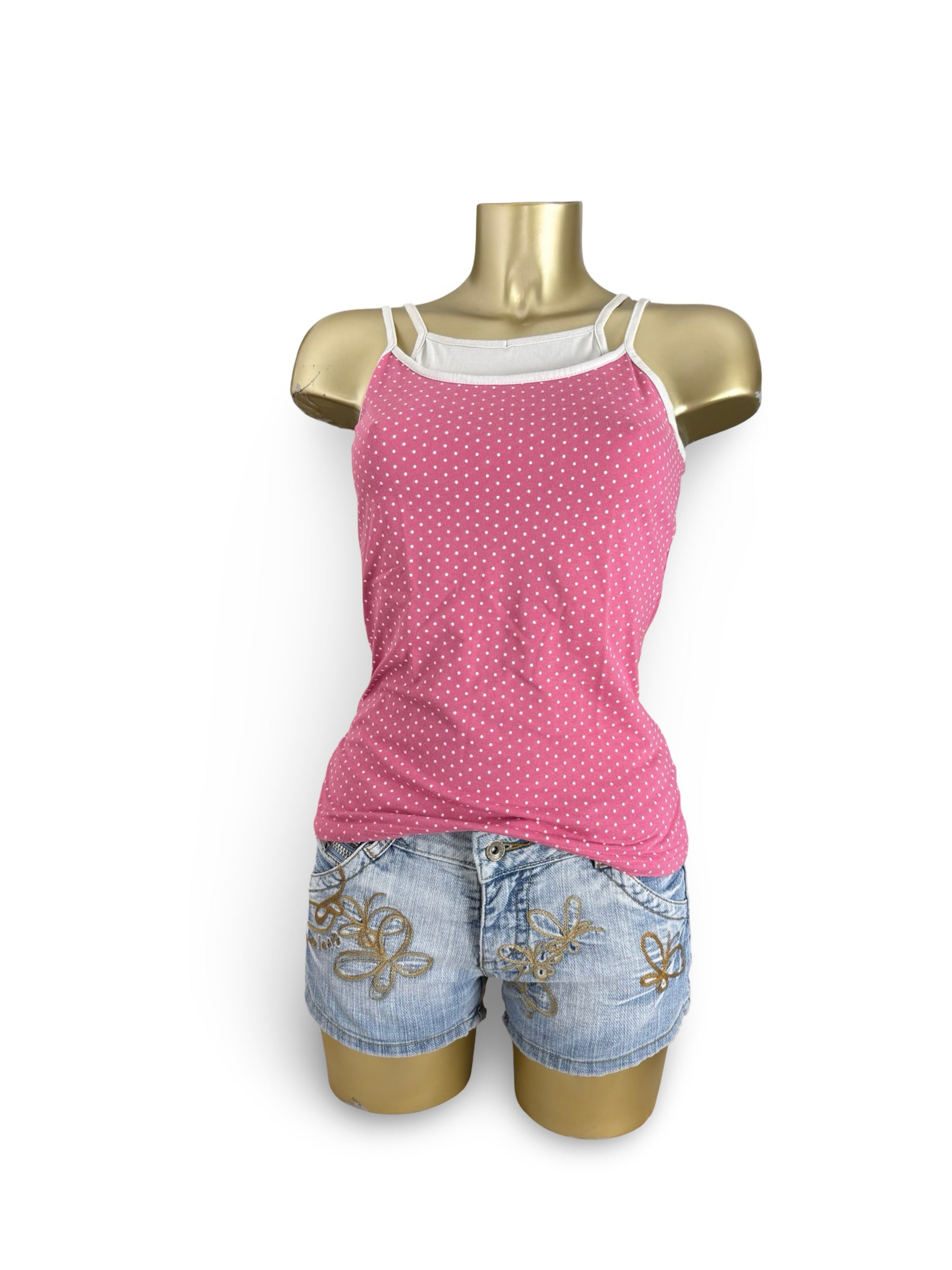 Pink polka dots 2 in 1 cami top (S/M)