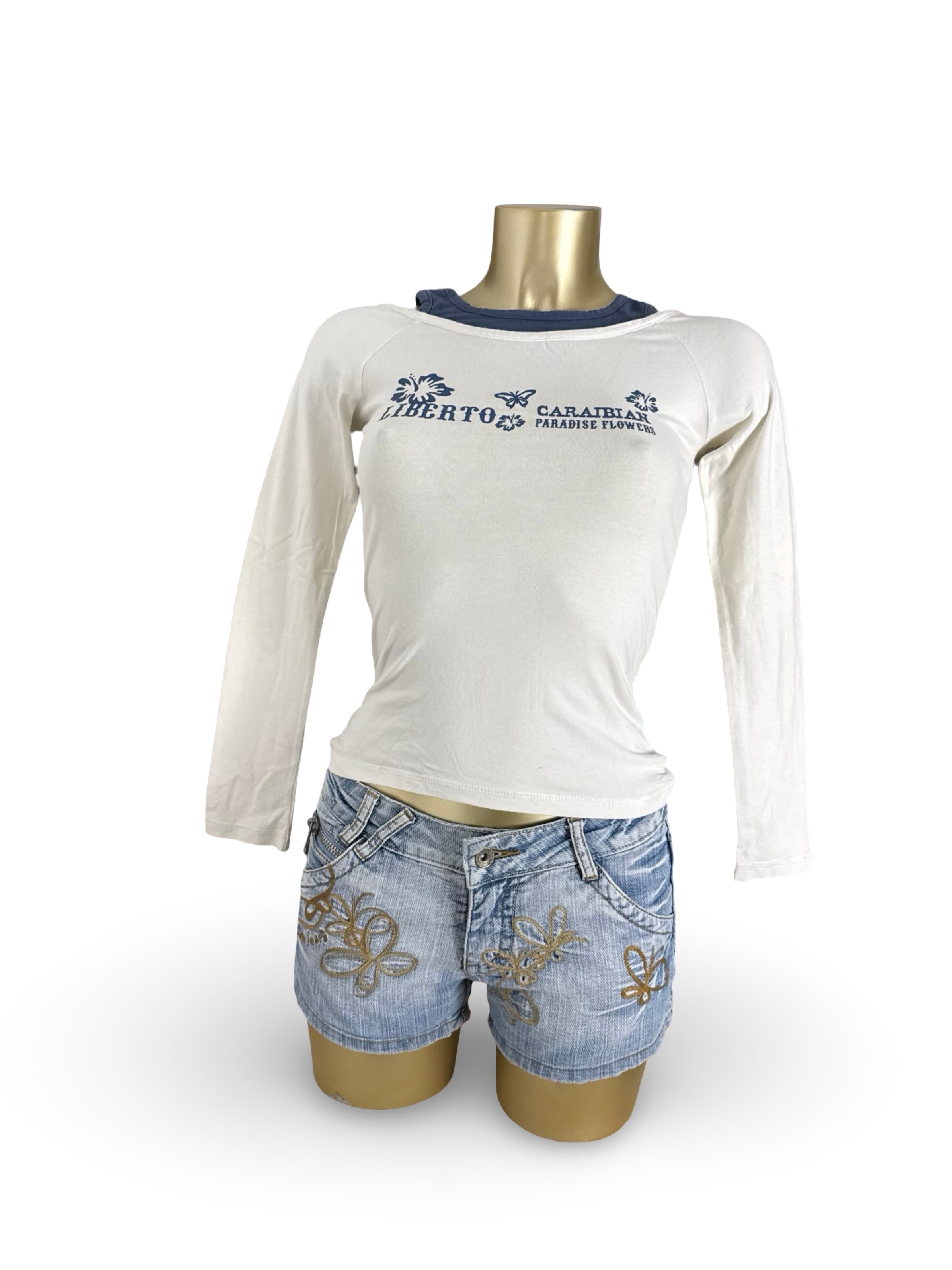 White cotton 2 in 1 graphic long sleeves top (XS)