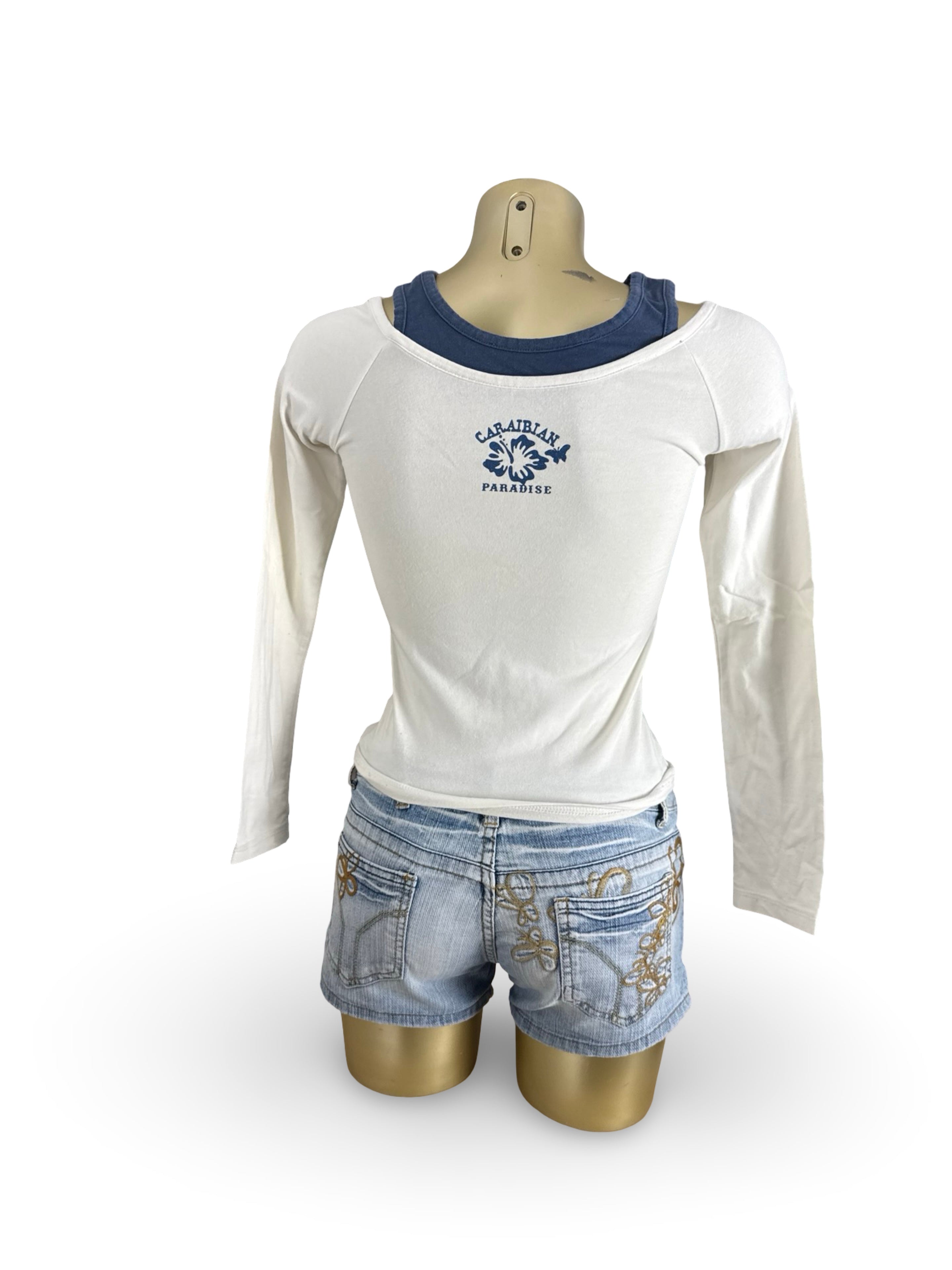 White cotton 2 in 1 graphic long sleeves top (XS)