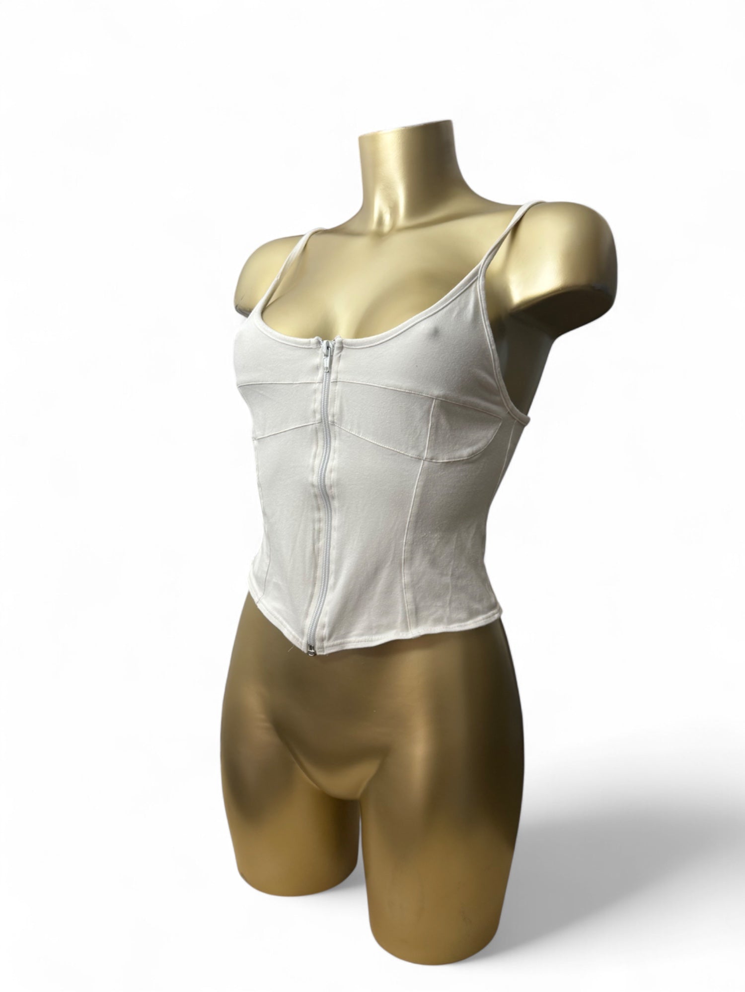 White zip up bustier cami top (M)