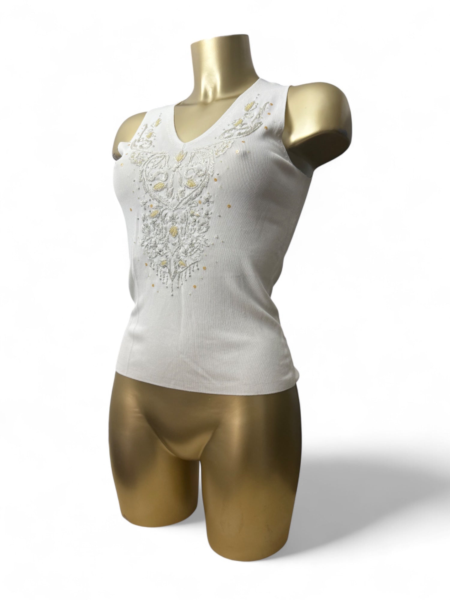 White embroidered pearls knitted tank  top (S/M)