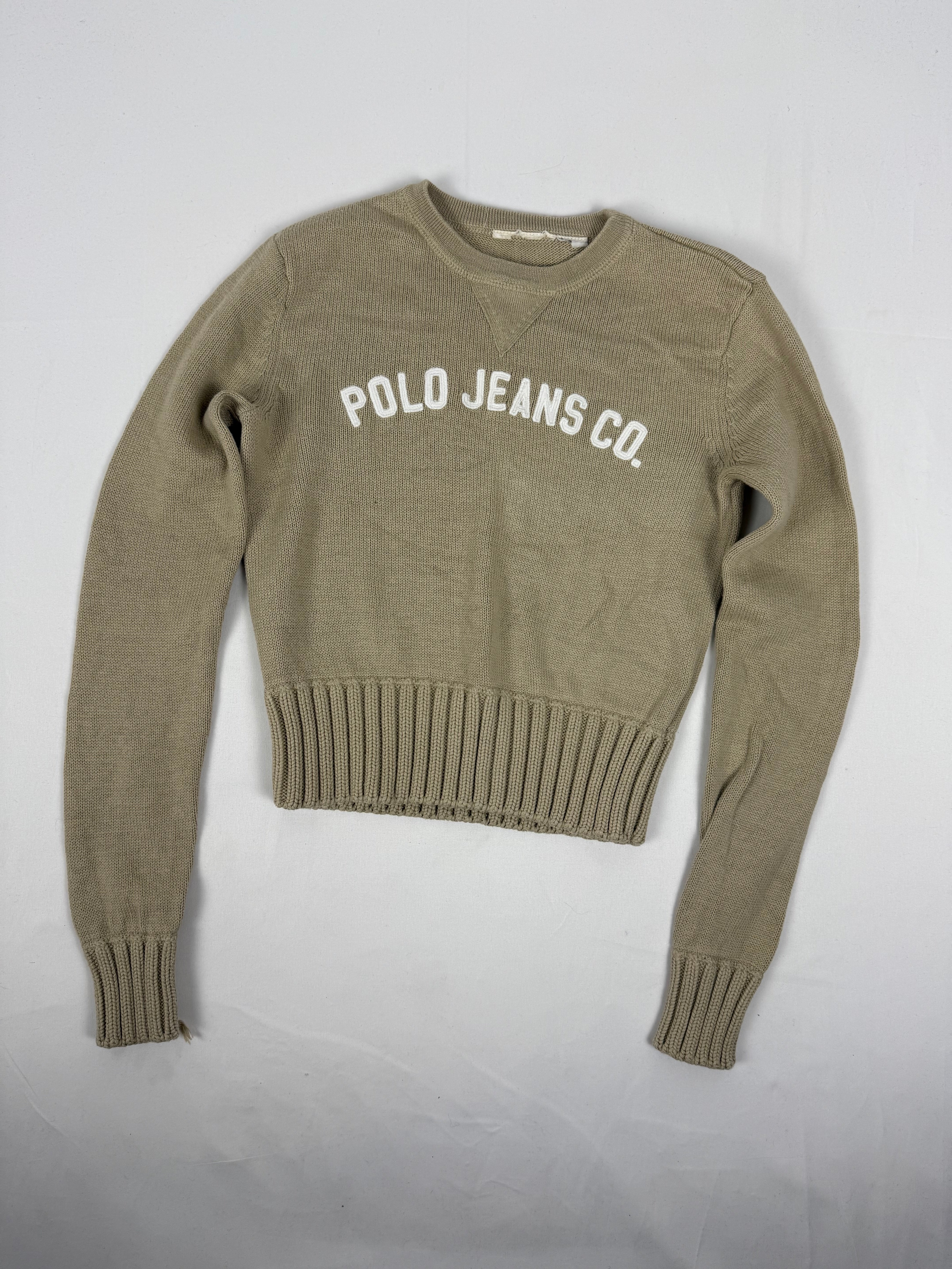 Beige round neck cotton jumper (XS)