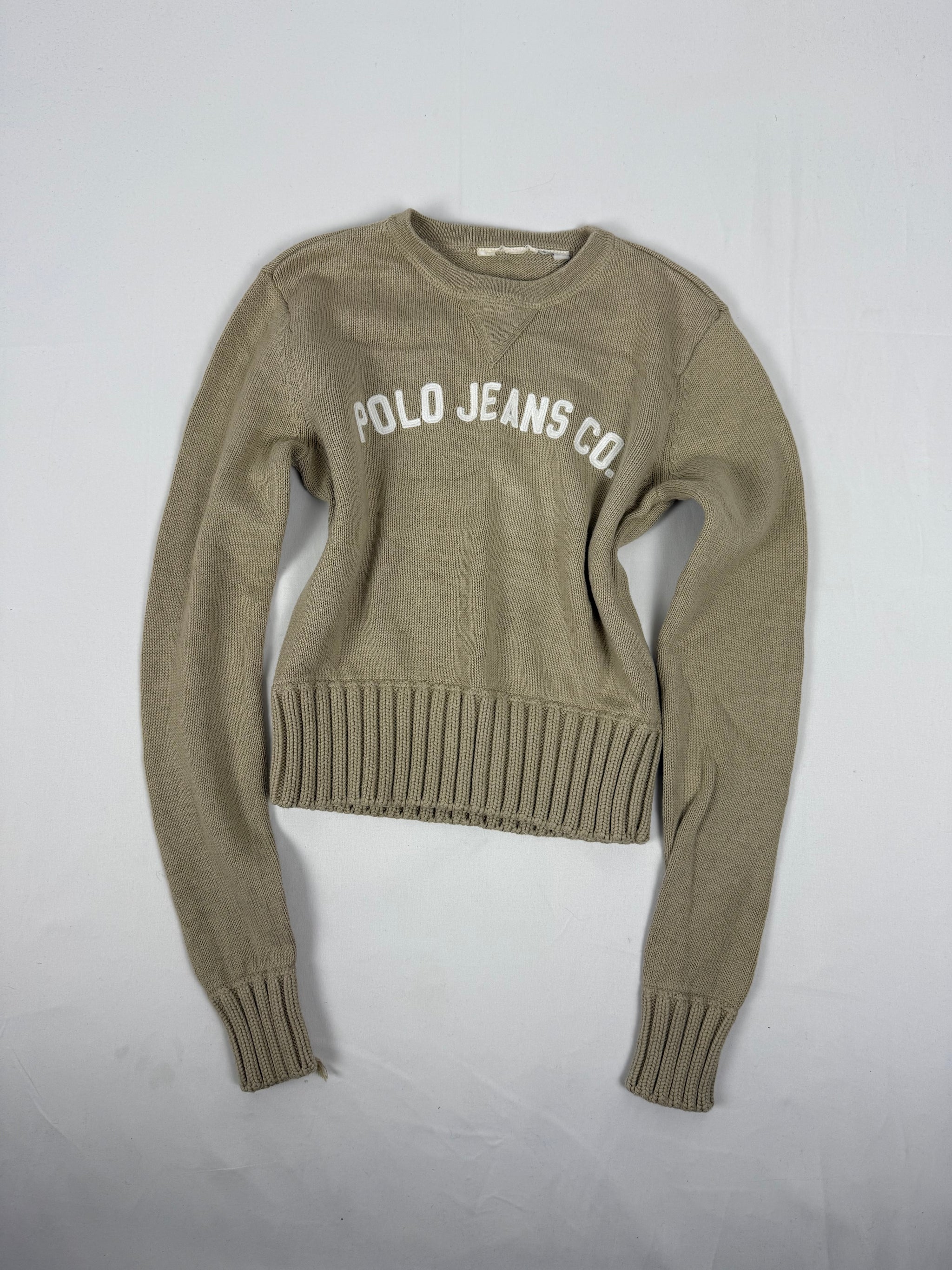 Beige round neck cotton jumper (XS)