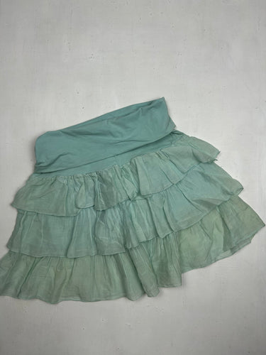 Baby blue cotton low rise mini pleated skirt (S)