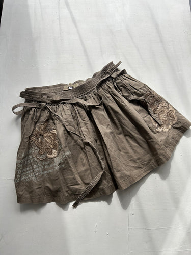 Low rise khaki mini utility pleated skirt y2k vintage with belt (S)