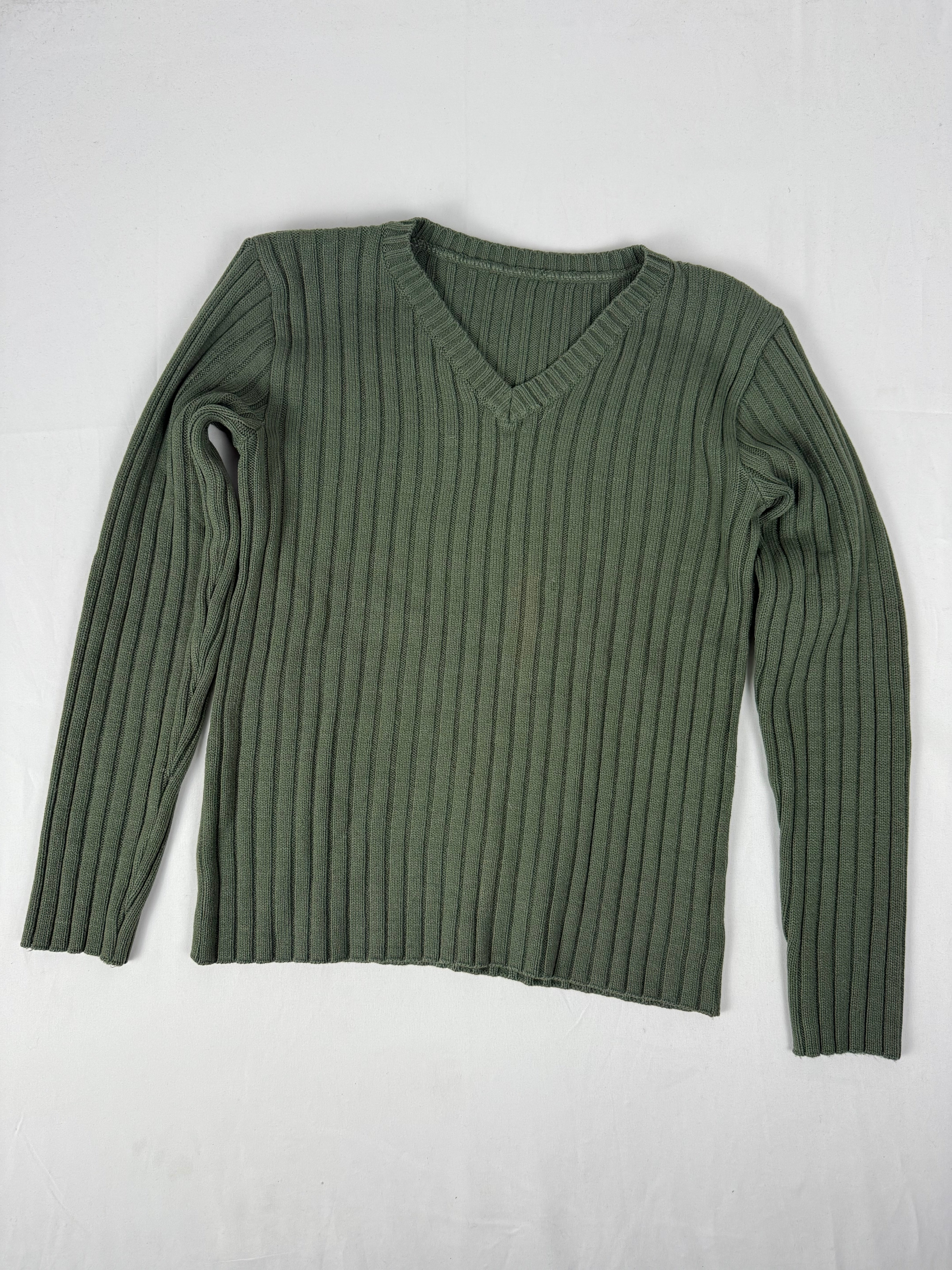 Khaki ribbed V neck jumper (S/M)