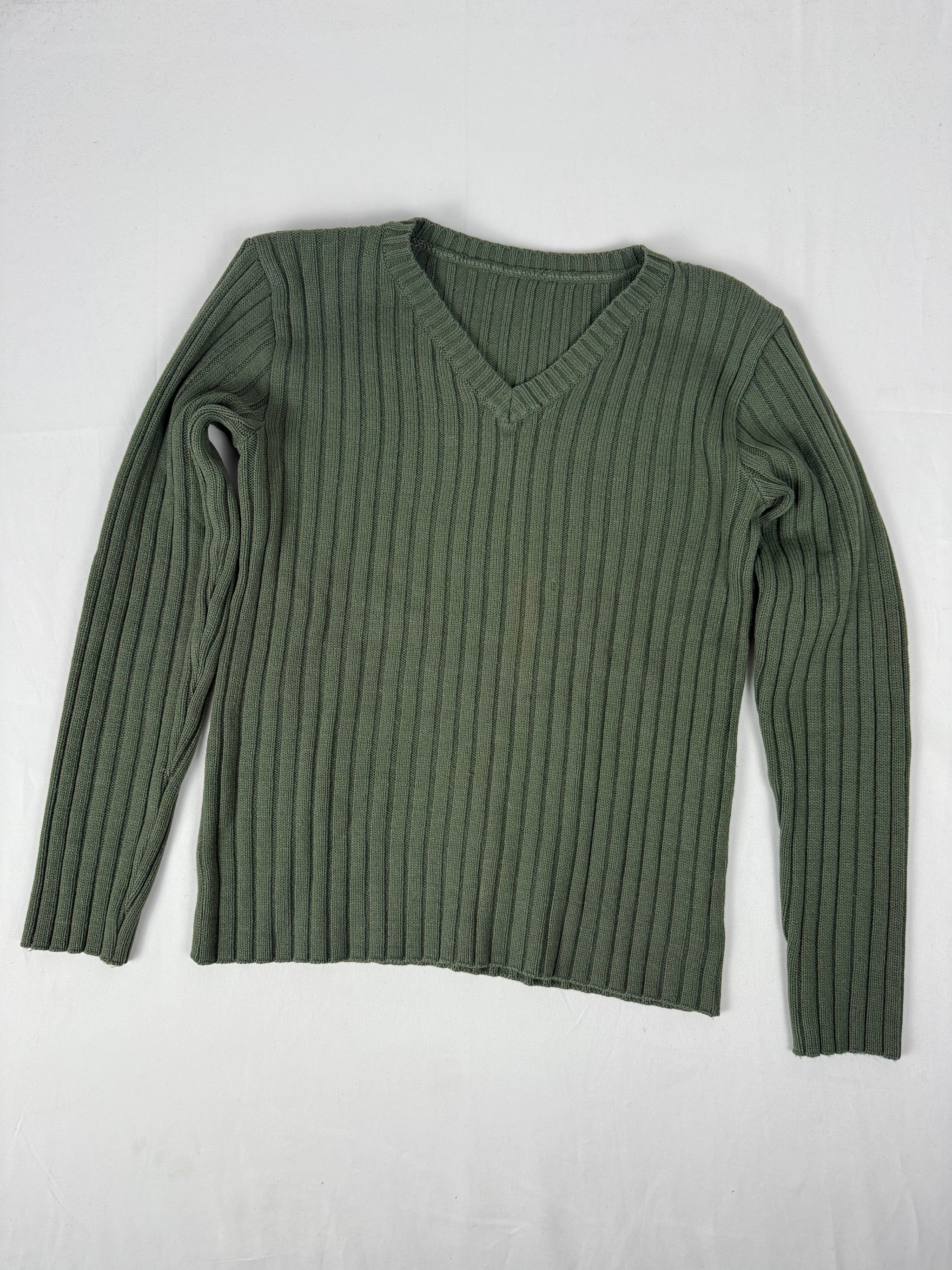 Khaki ribbed V neck jumper (S/M)