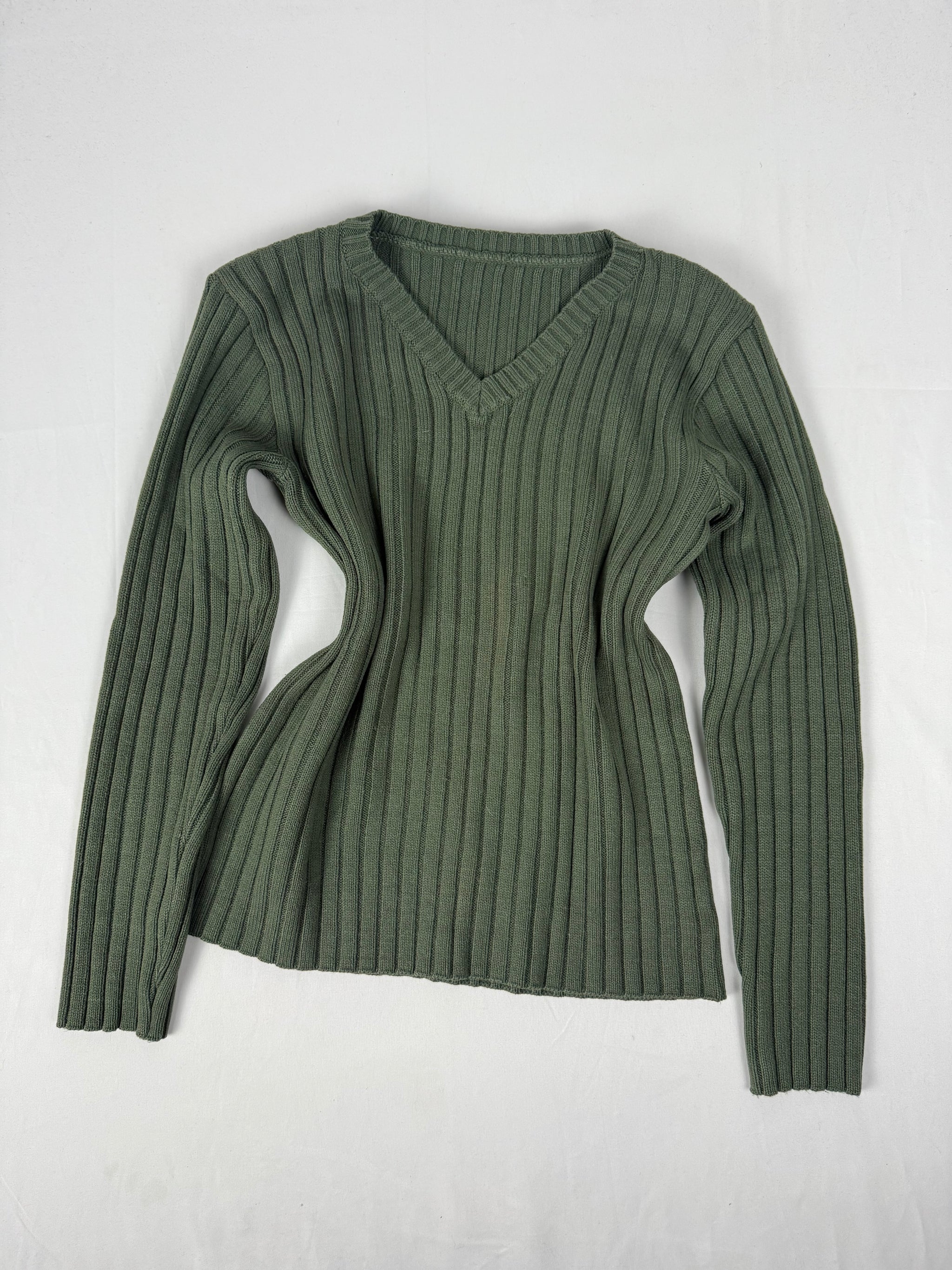 Khaki ribbed V neck jumper (S/M)