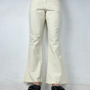 White mid waist 100% cotton flare pants (S)