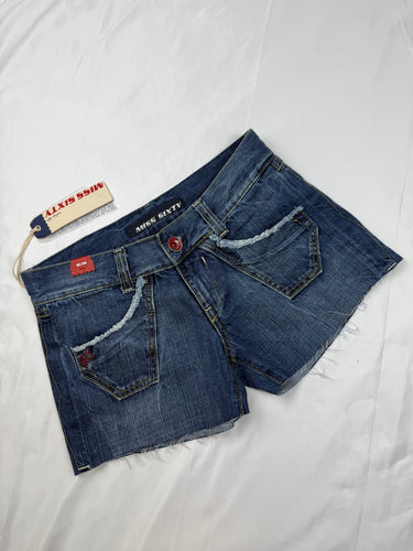 Blue low rise denim mini short (S/M)