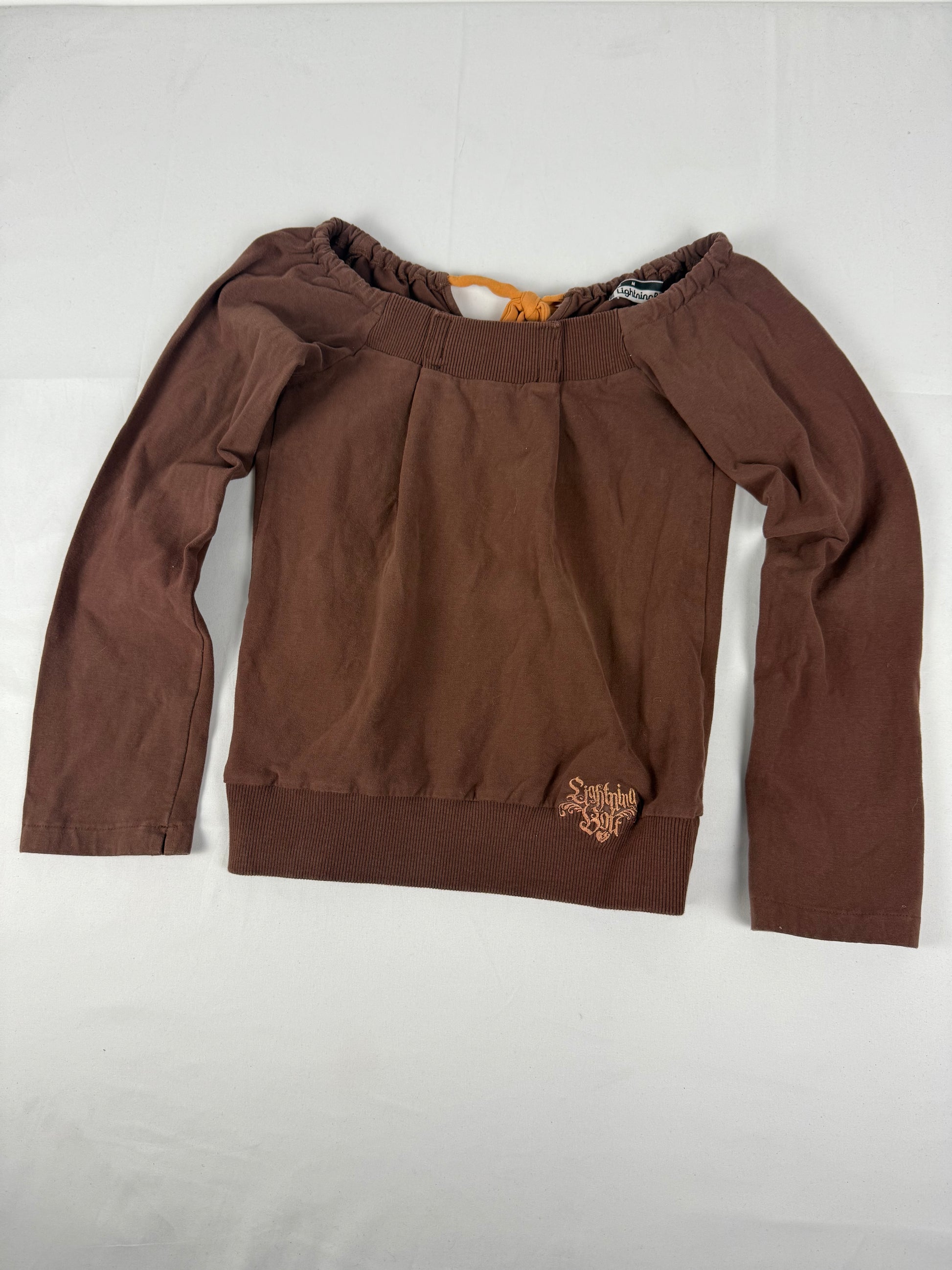 Brown off shoulder tie up long sleeves top (S/M)