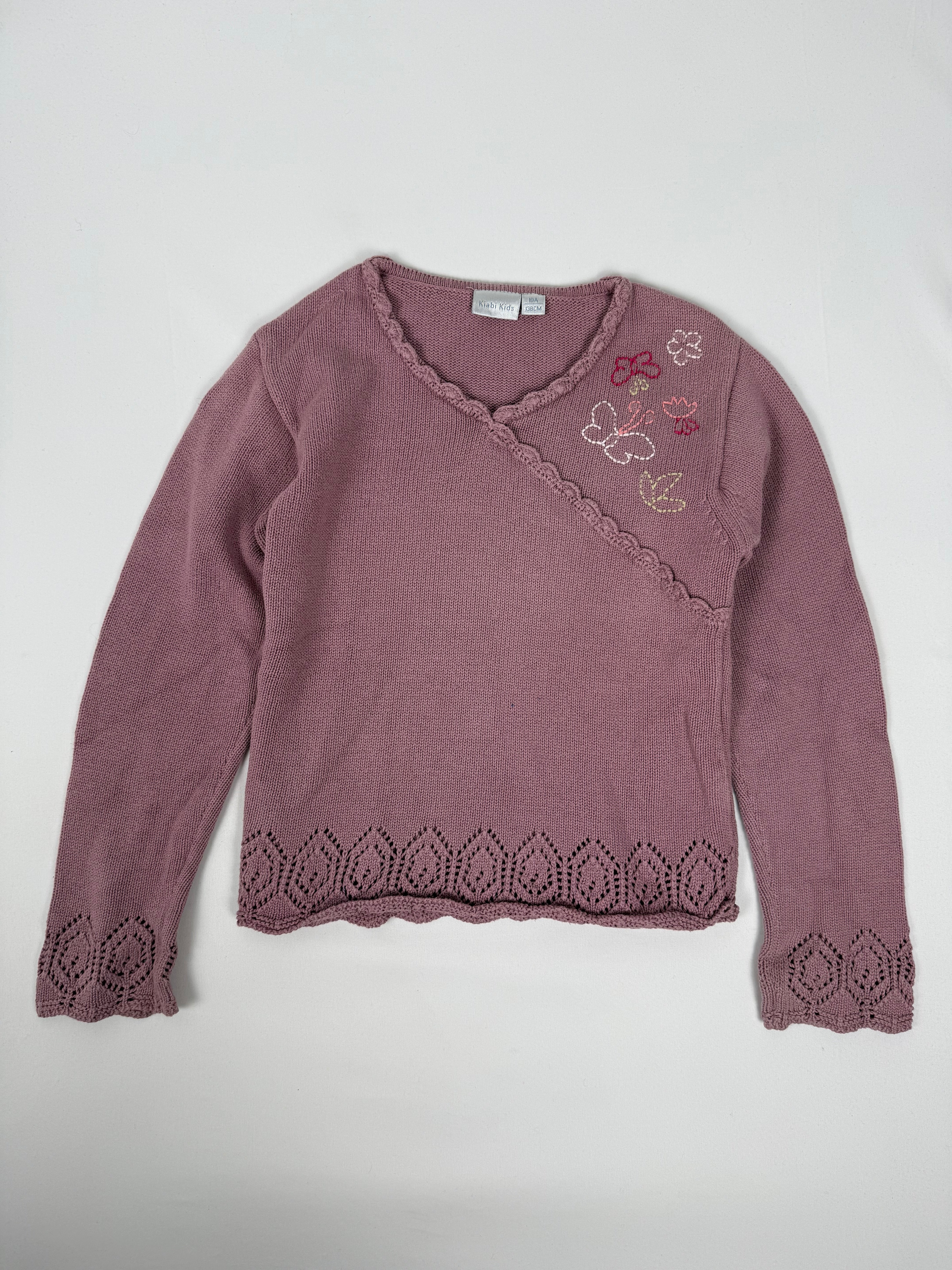 Pink knitted 100% cotton embroidered jumper (XS)