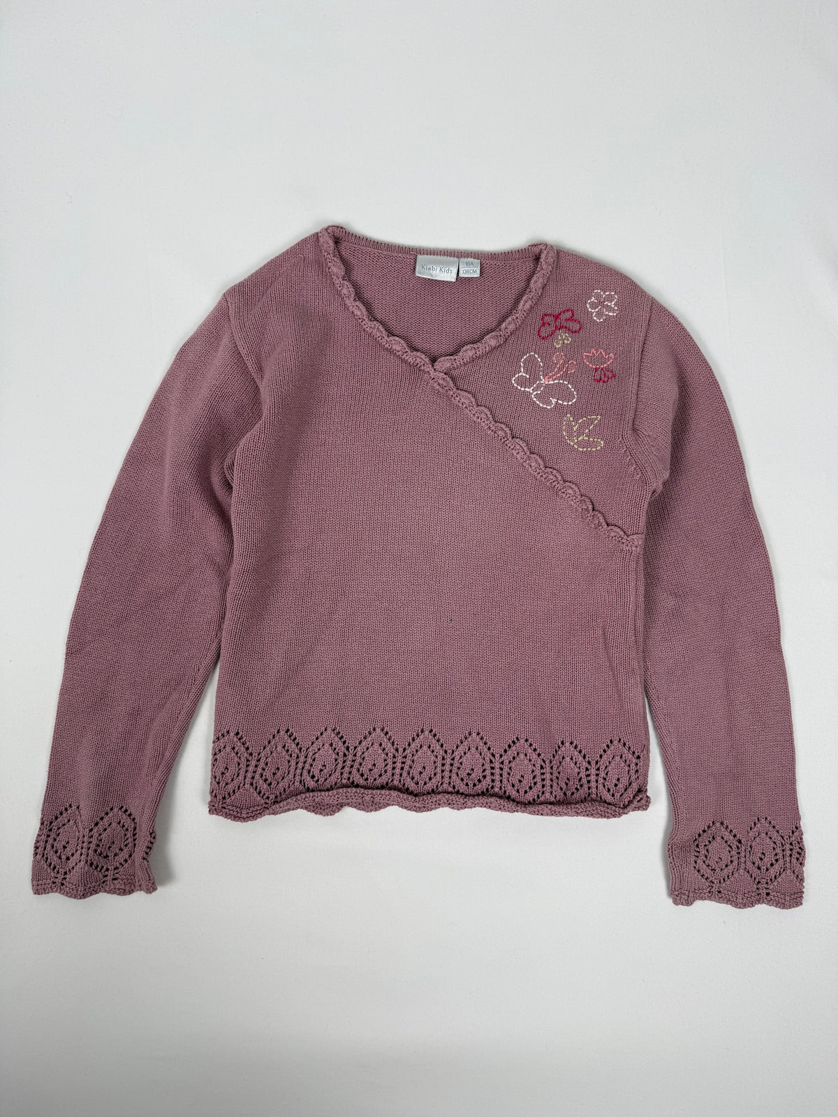 Pink knitted 100% cotton embroidered jumper (XS)
