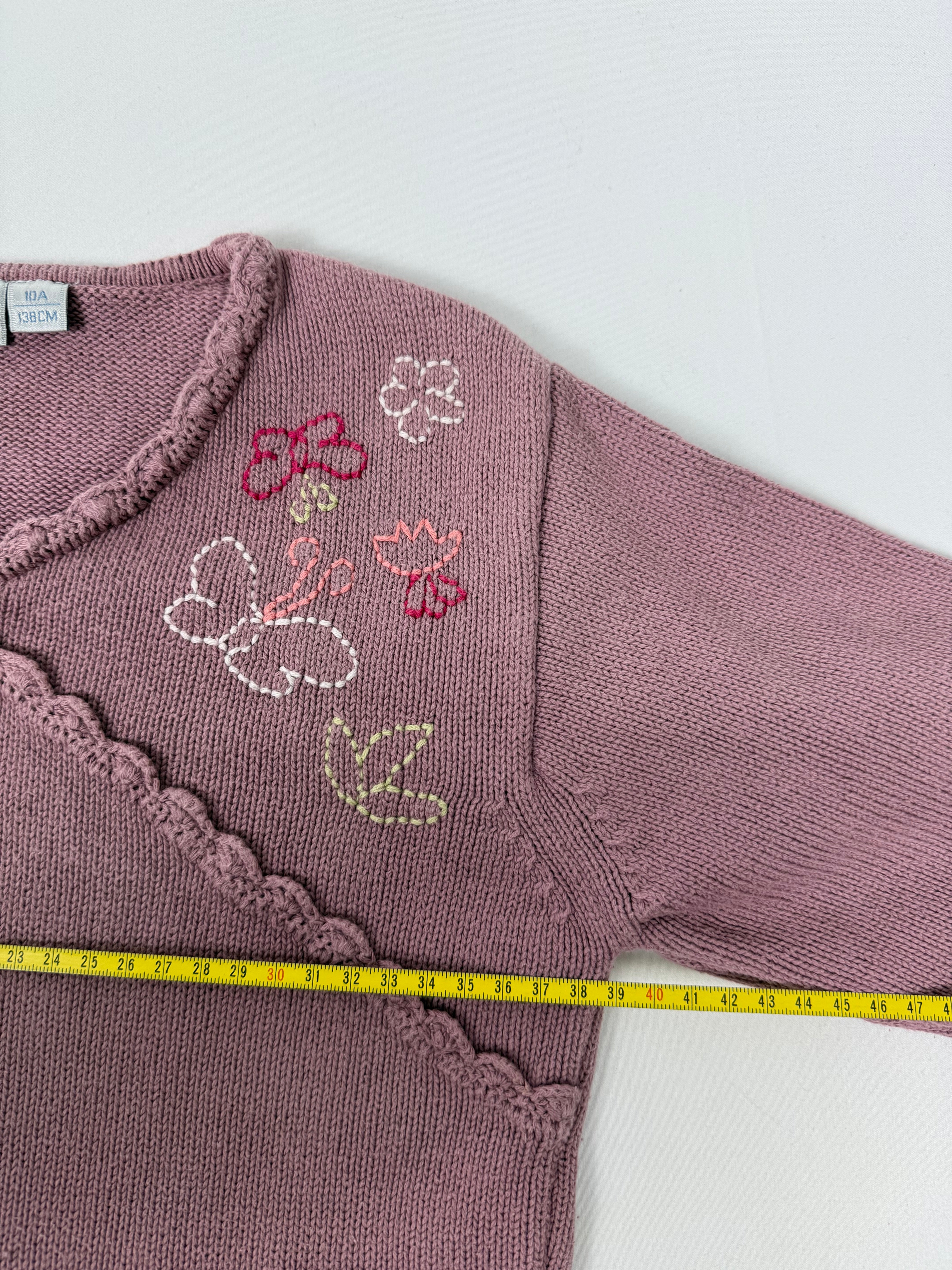 Pink knitted 100% cotton embroidered jumper (XS)