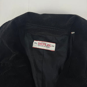 Black velvet ribbed biker jacket (S)