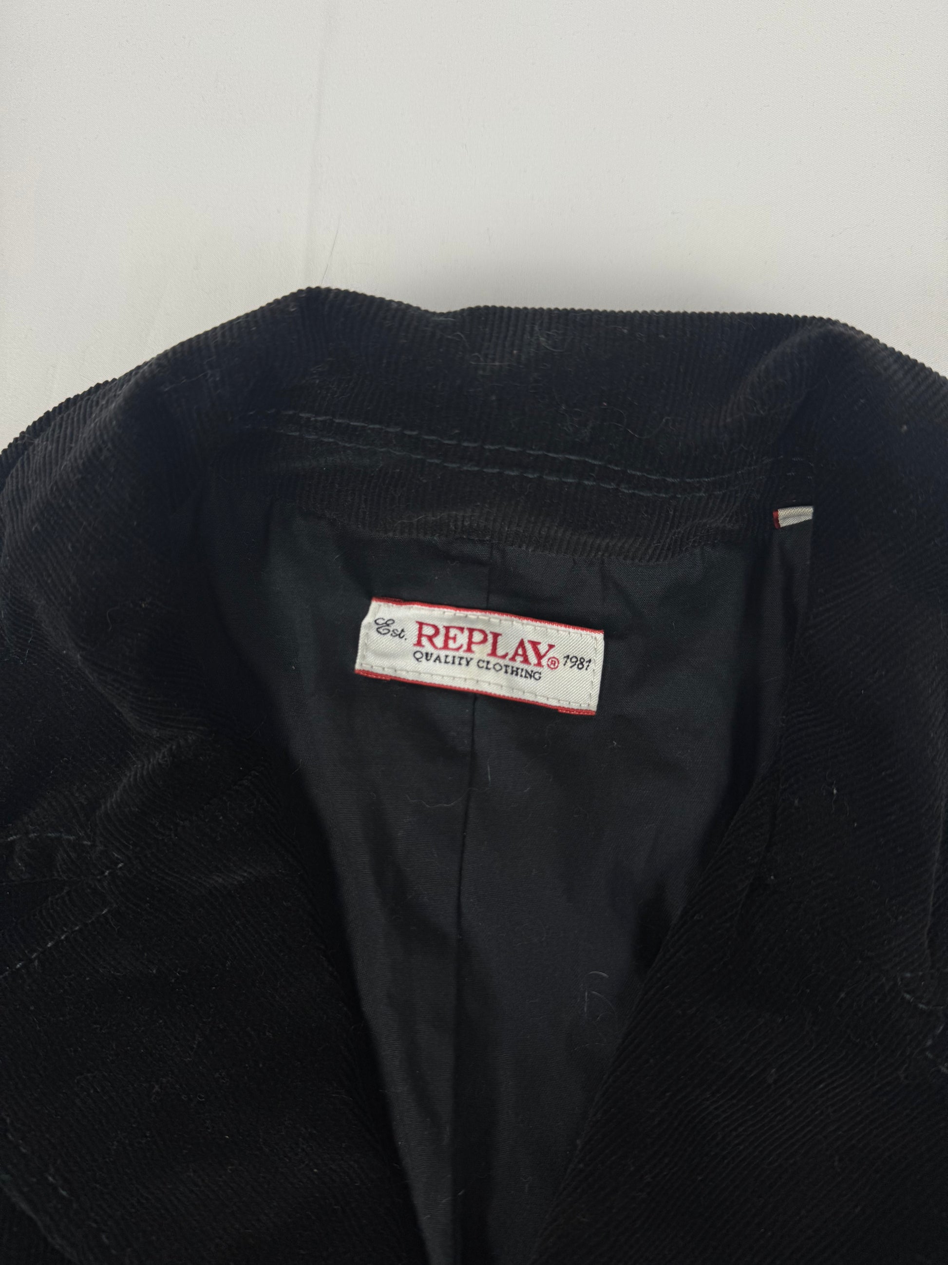 Black velvet ribbed biker jacket (S)