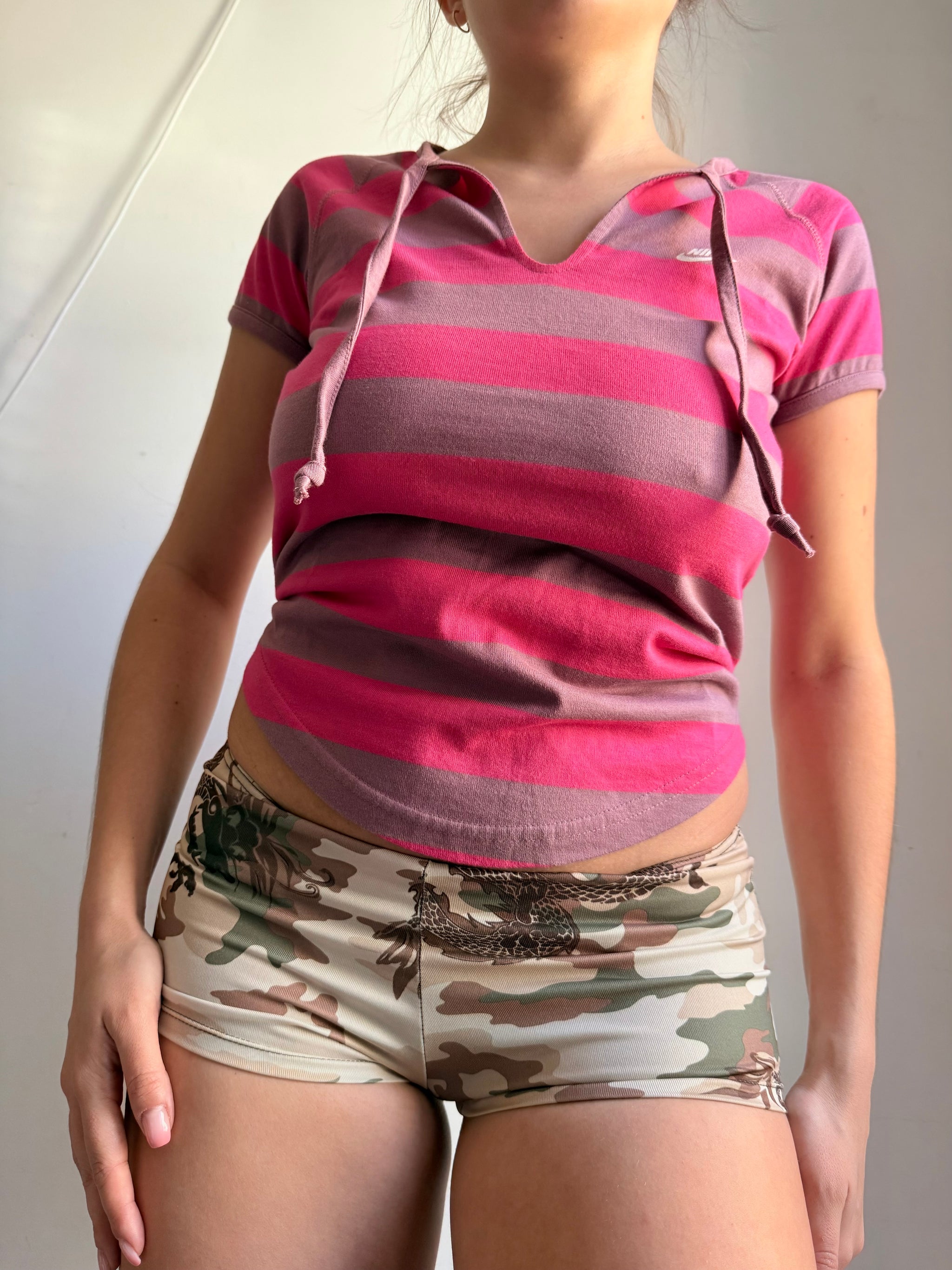 Pink striped activewear cotton tee (L)