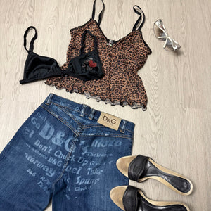 Blue denim low rise bootcut pants (S)