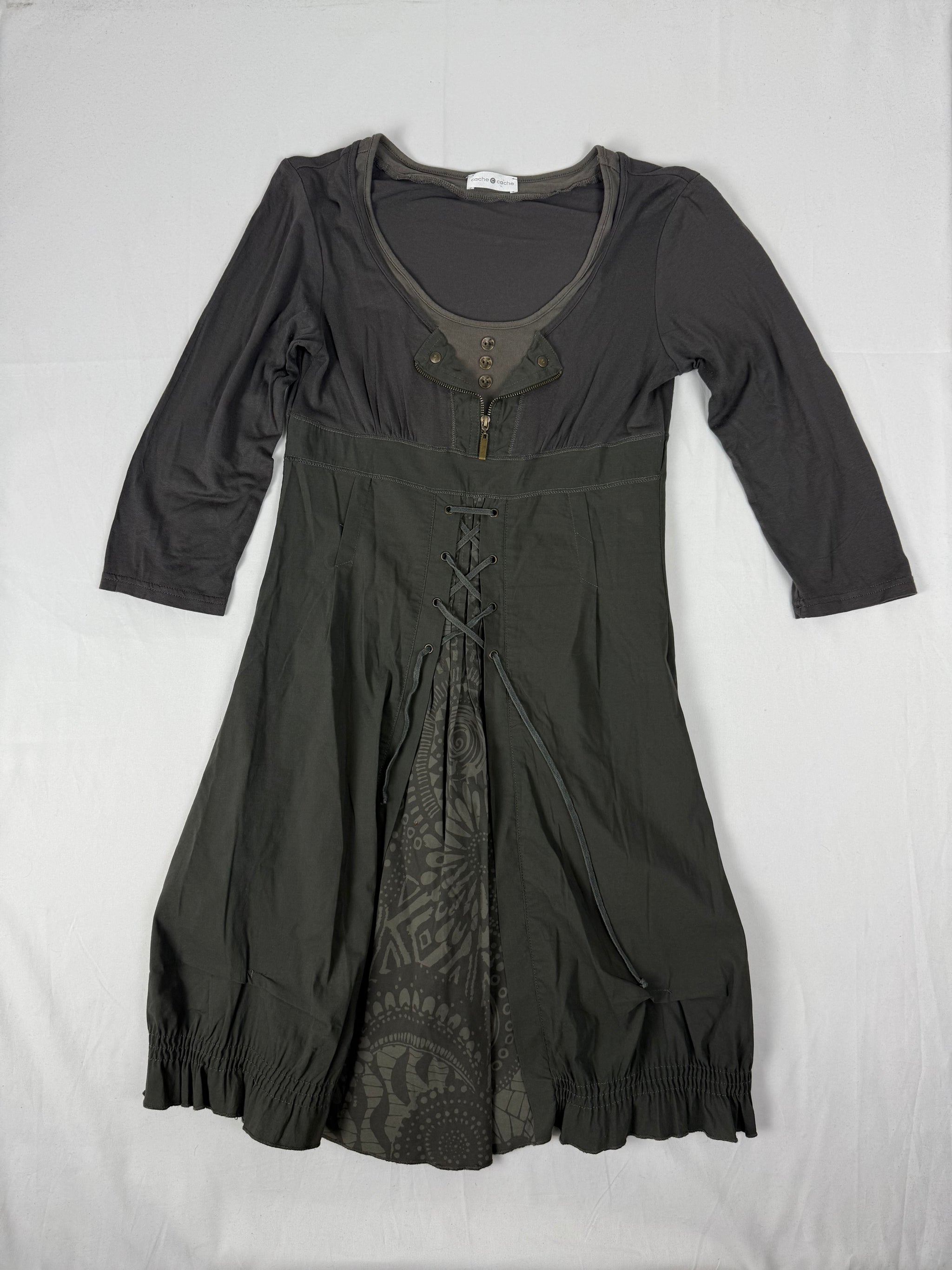 Khaki lace up mini dress (S/M)