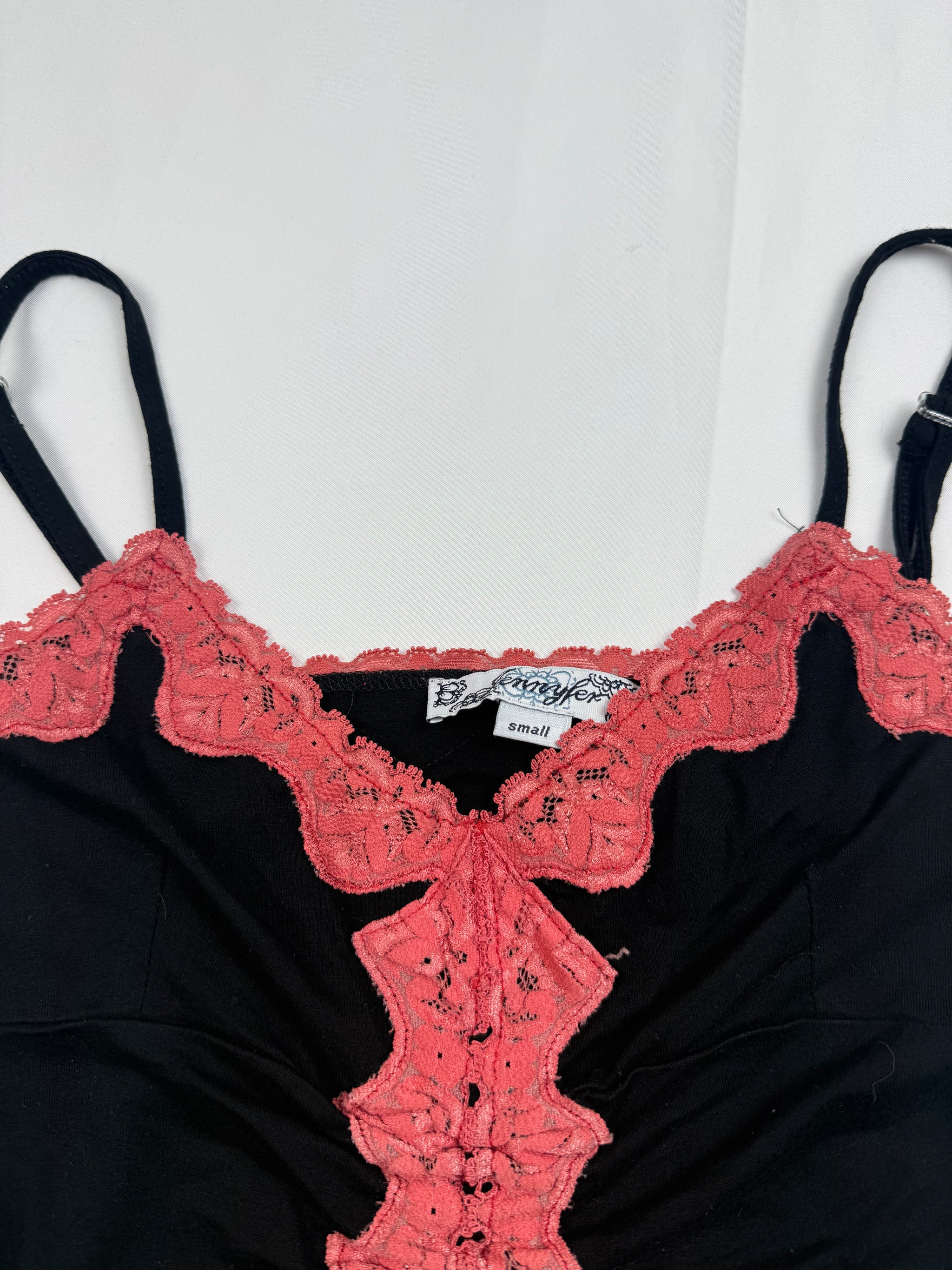 Black ruched lace neck cami top (S)
