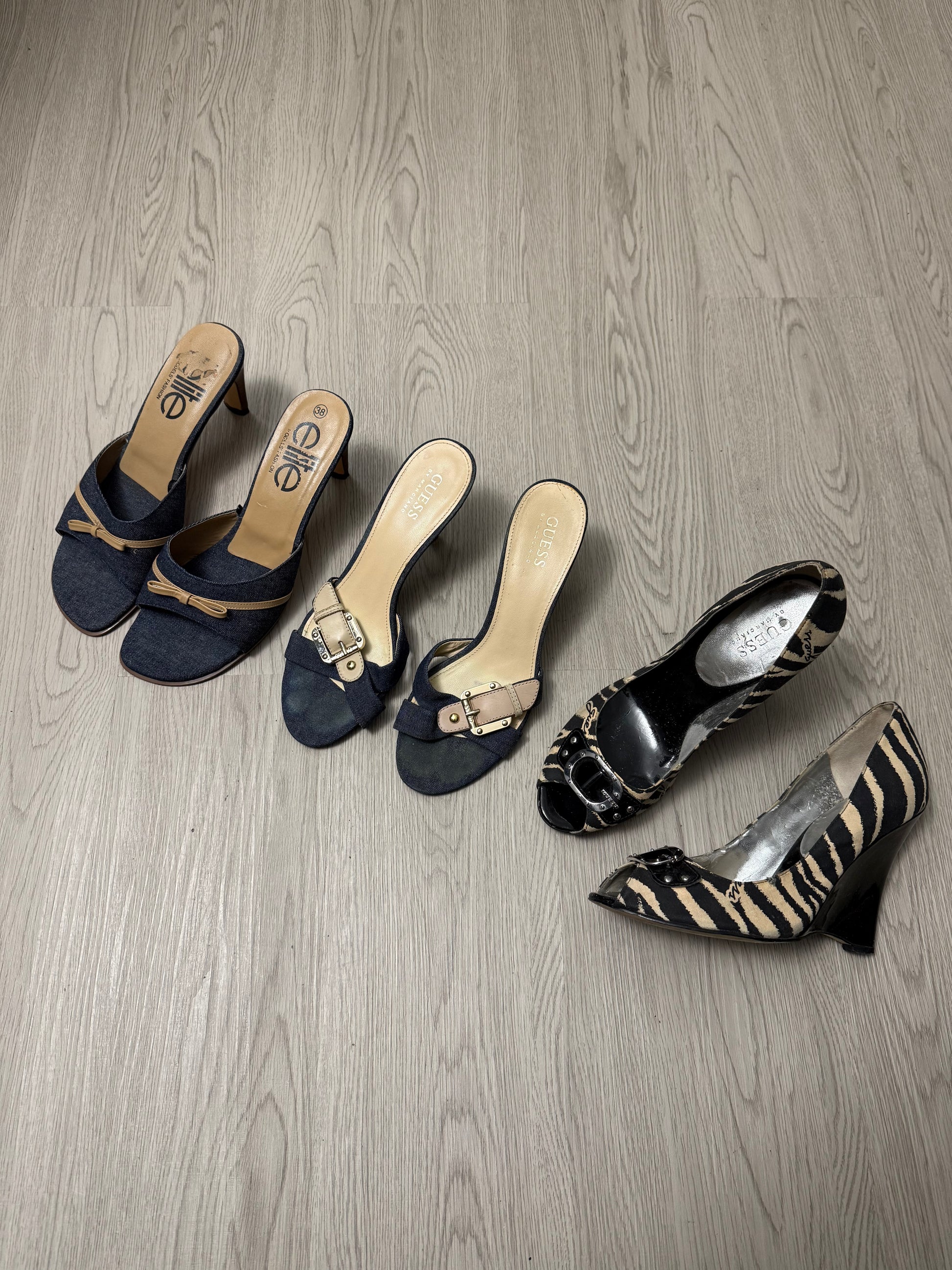 Navy denim buckle mules heels (36)