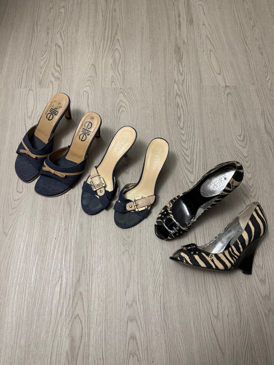 Navy denim buckle mules heels (36)