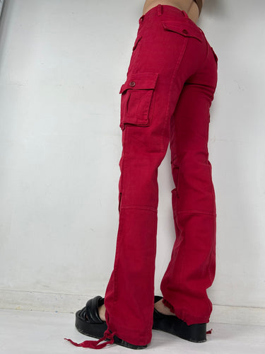 Red cargo low waist pants (S)