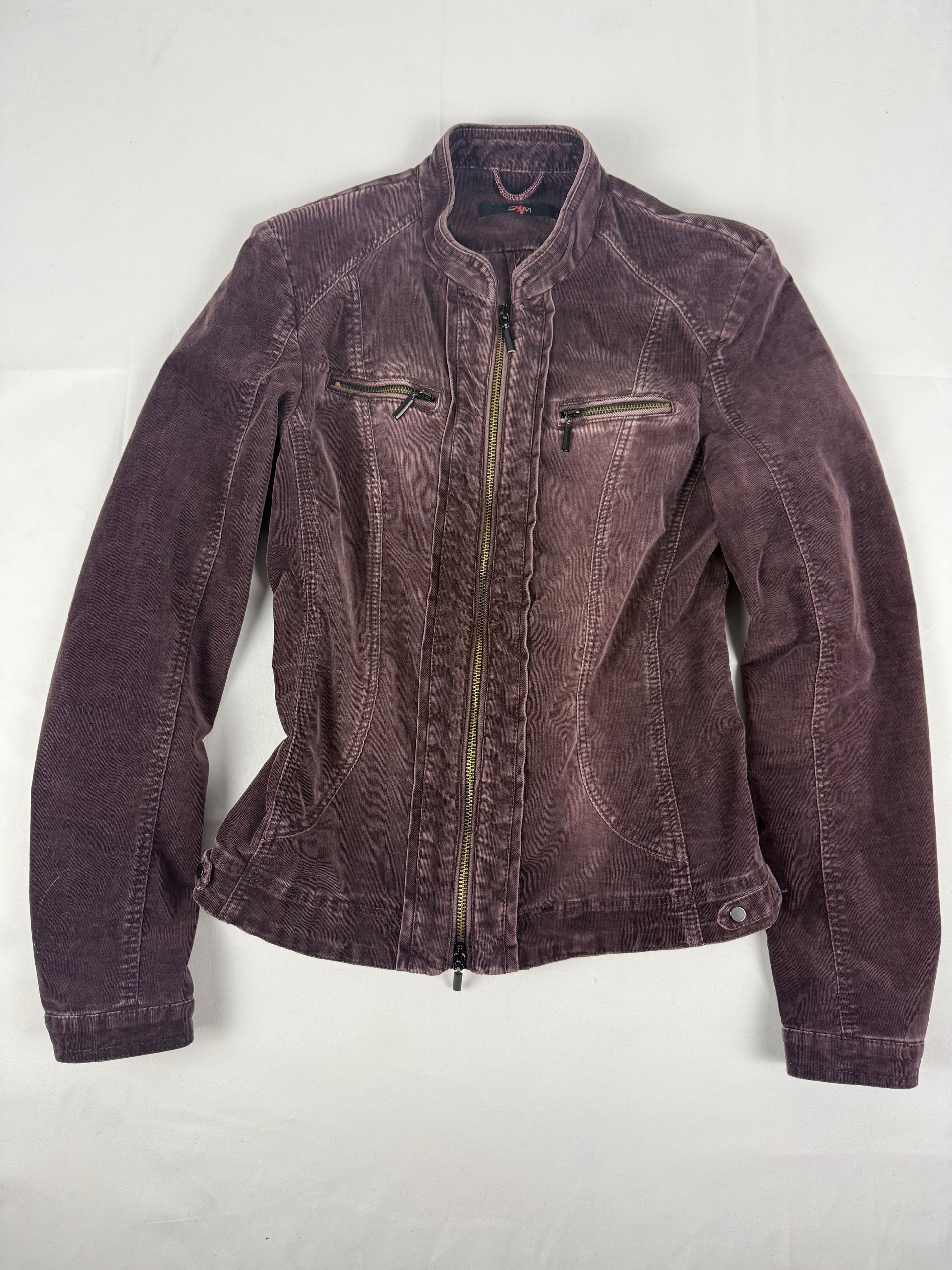 Purple velvet denim zip up biker jacket (S/M)