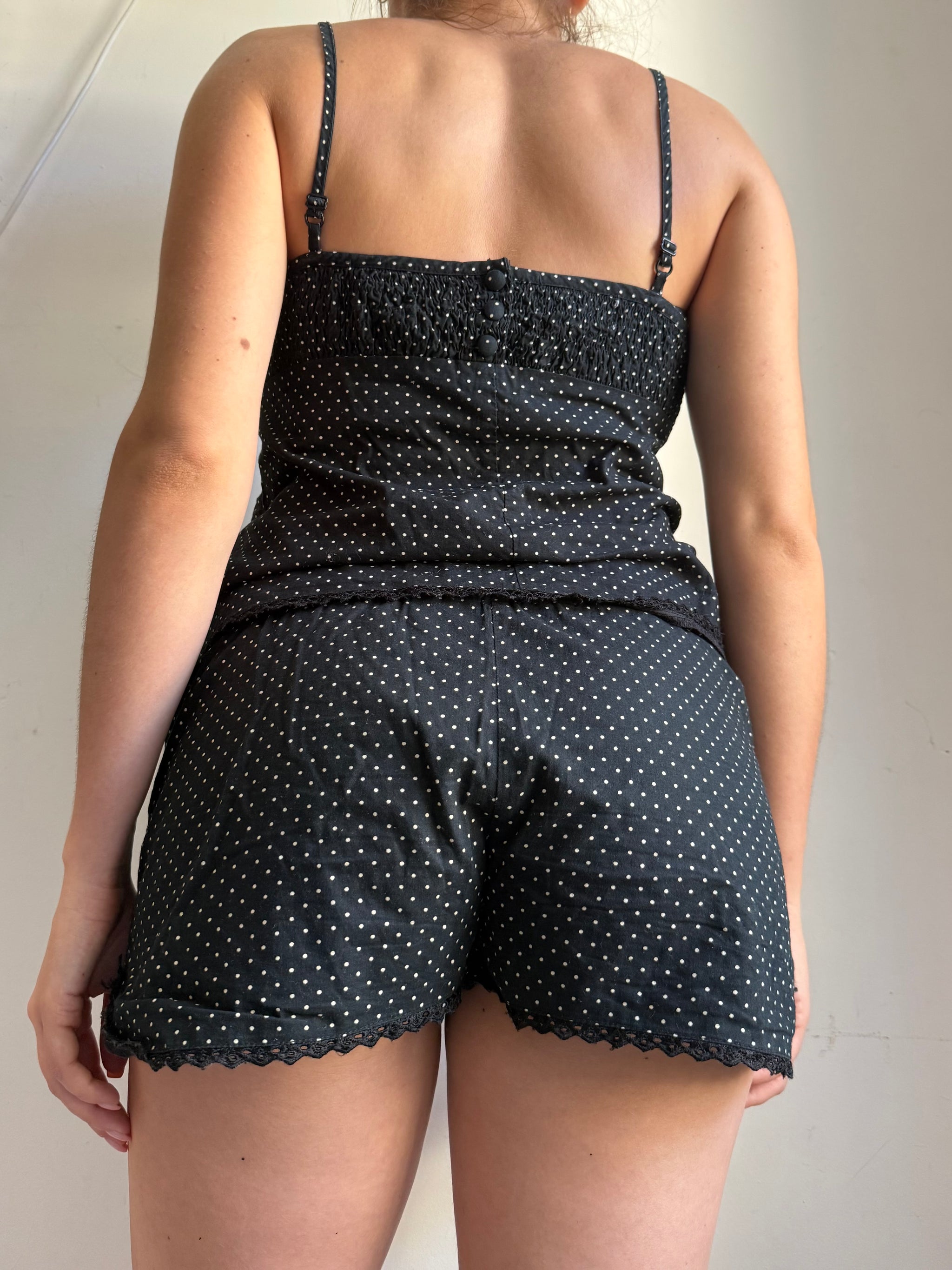 Black polka dots shorty + top set (L)