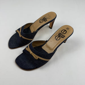 Navy denim mules heels (38)