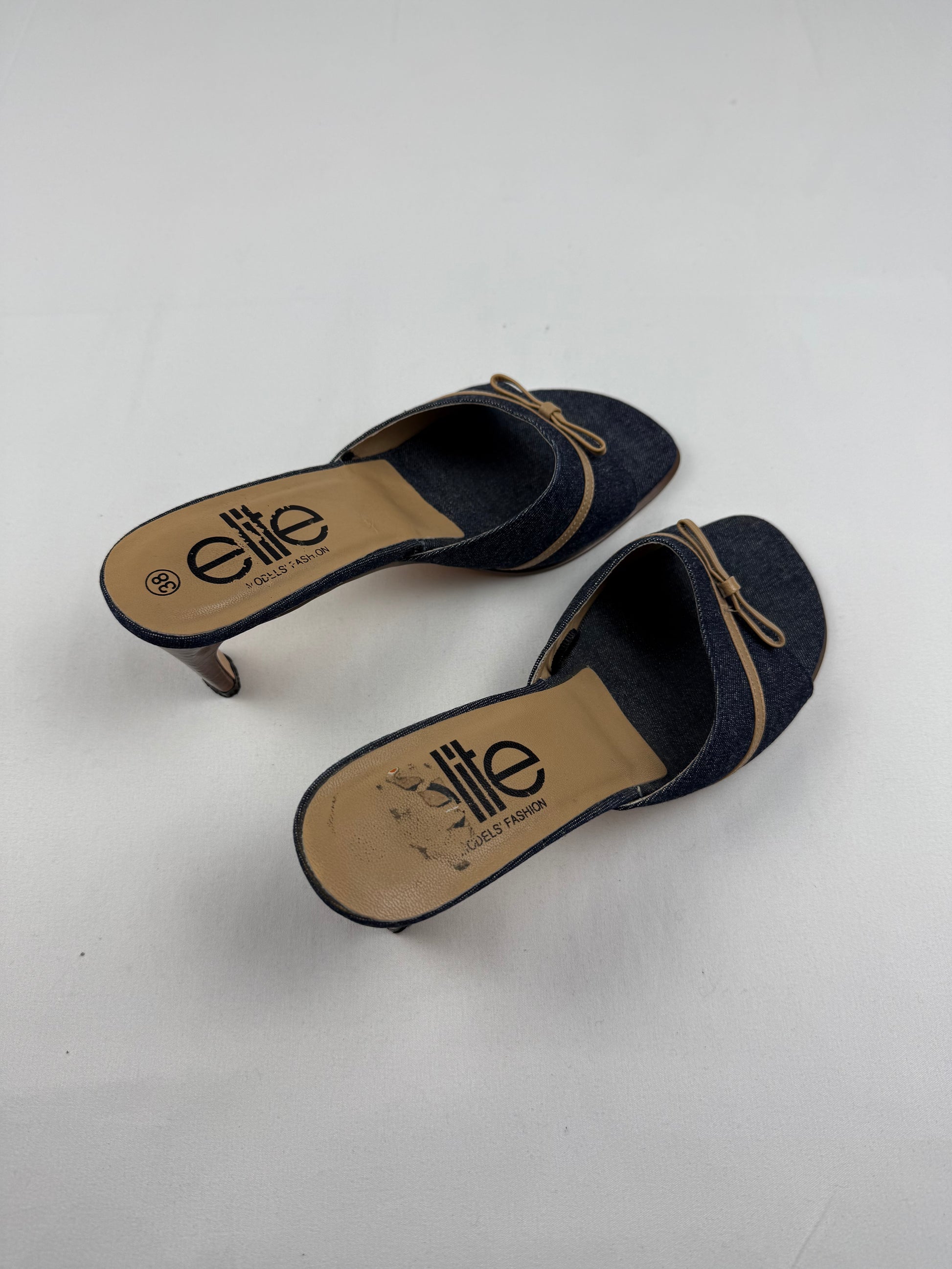 Navy denim mules heels (38)