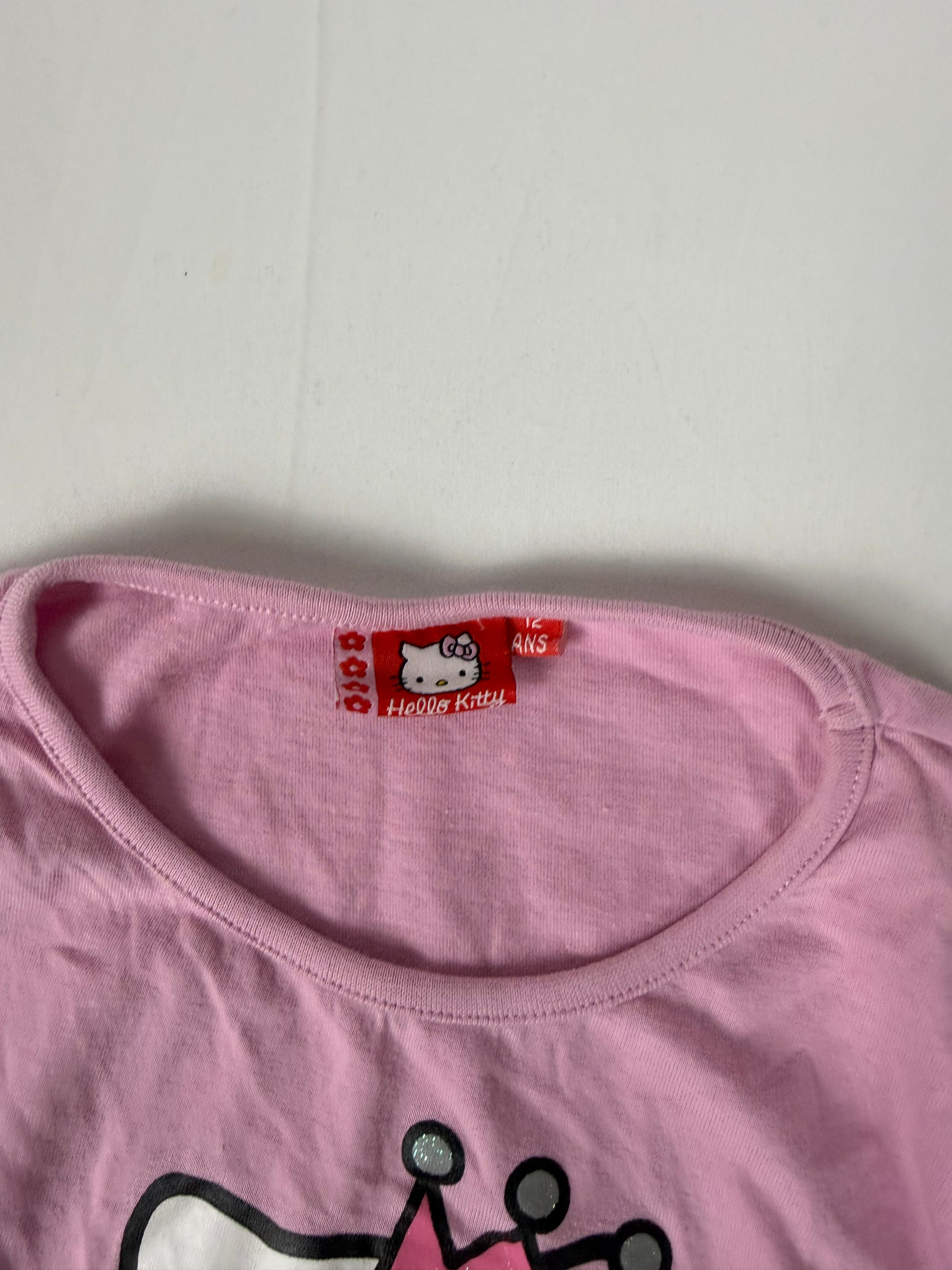 Pink cotton kitten logo long sleeves top (XS)
